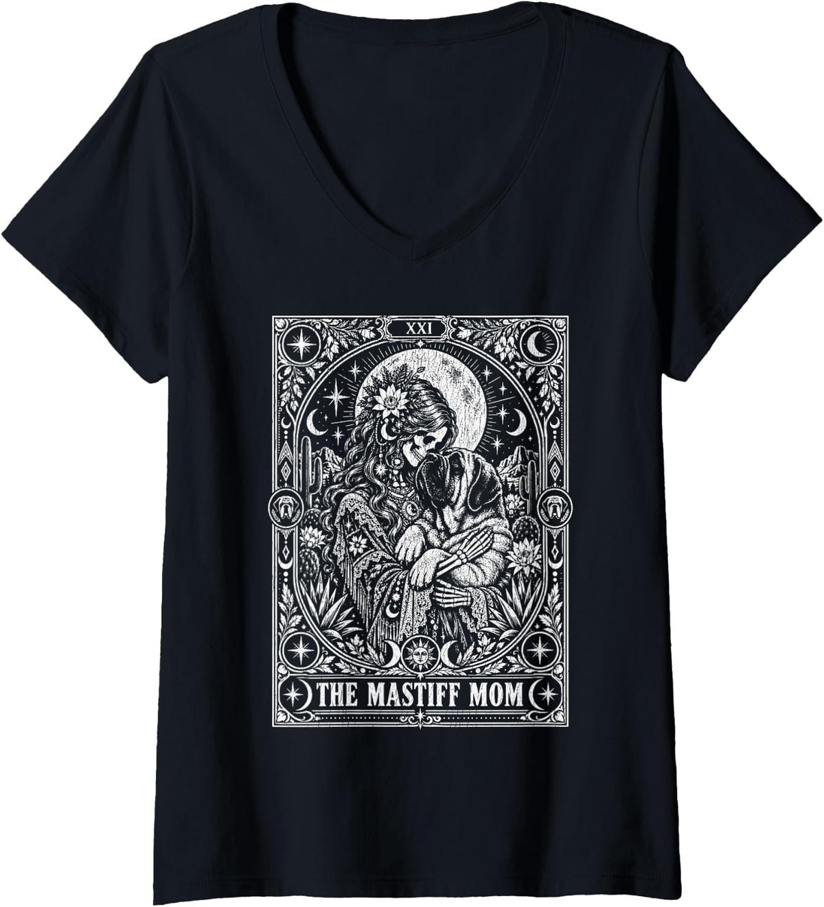 Women's Mastiff Mom Tarot V-Neck T-Shirt - Black