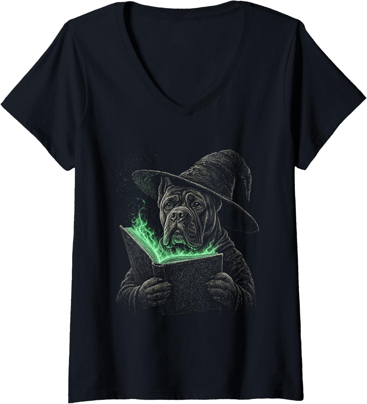 Women's Cane Corso Halloween Dog Lover Spooky Witch Scary Cane Corso V-Neck T-Shirt - Black