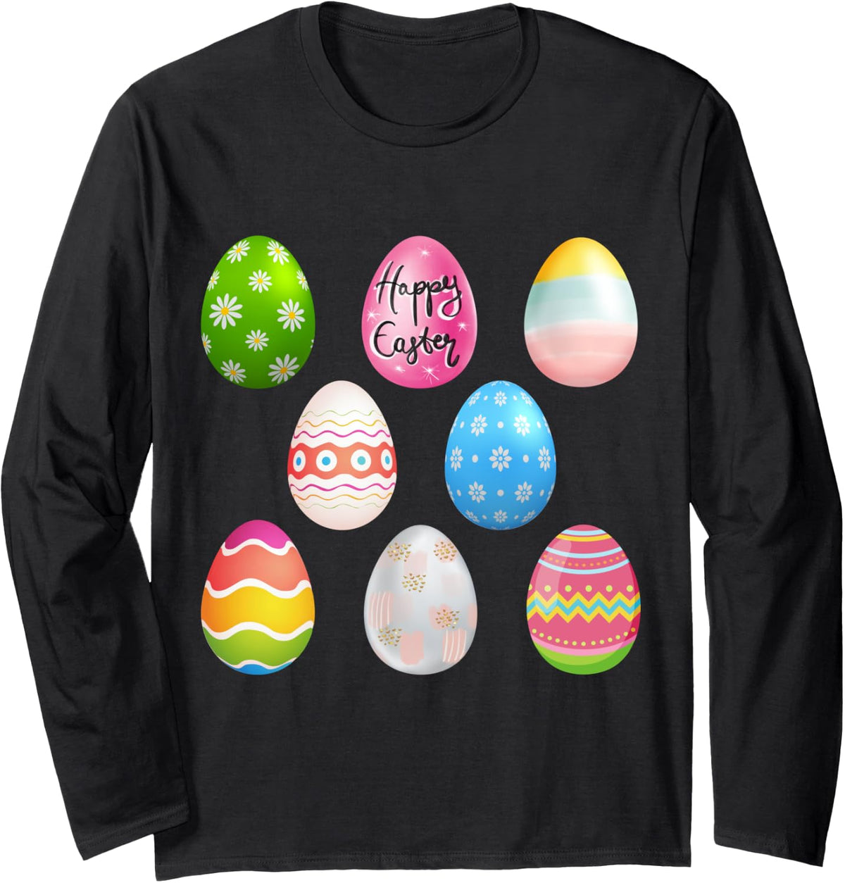 Happy Easter Sunday fun decorated bunny egg designs tee Long Sleeve T-Shirt - Adult Unisex Black