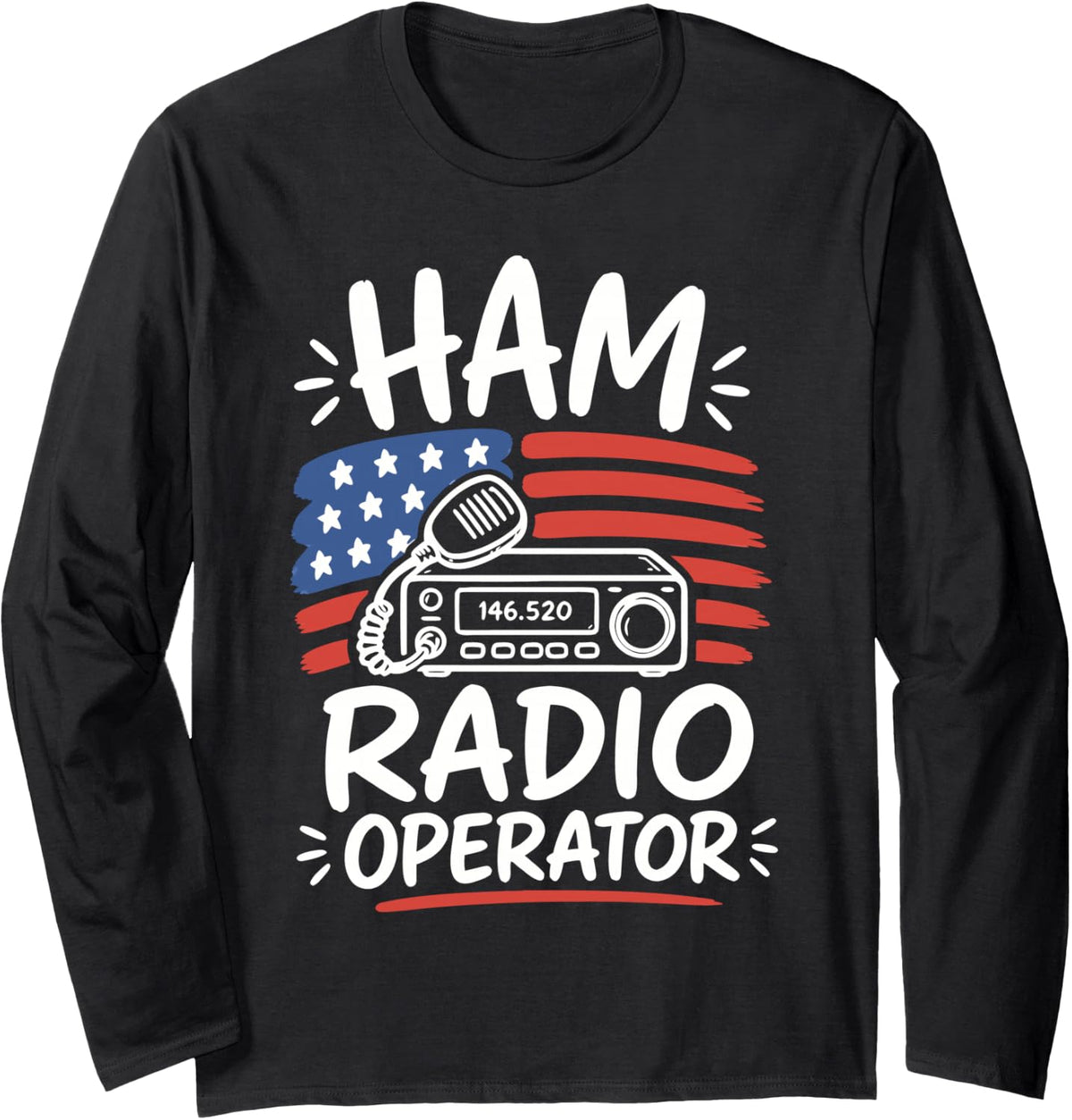 American Ham Radio Operator Long Sleeve T-Shirt - Adult Unisex Black