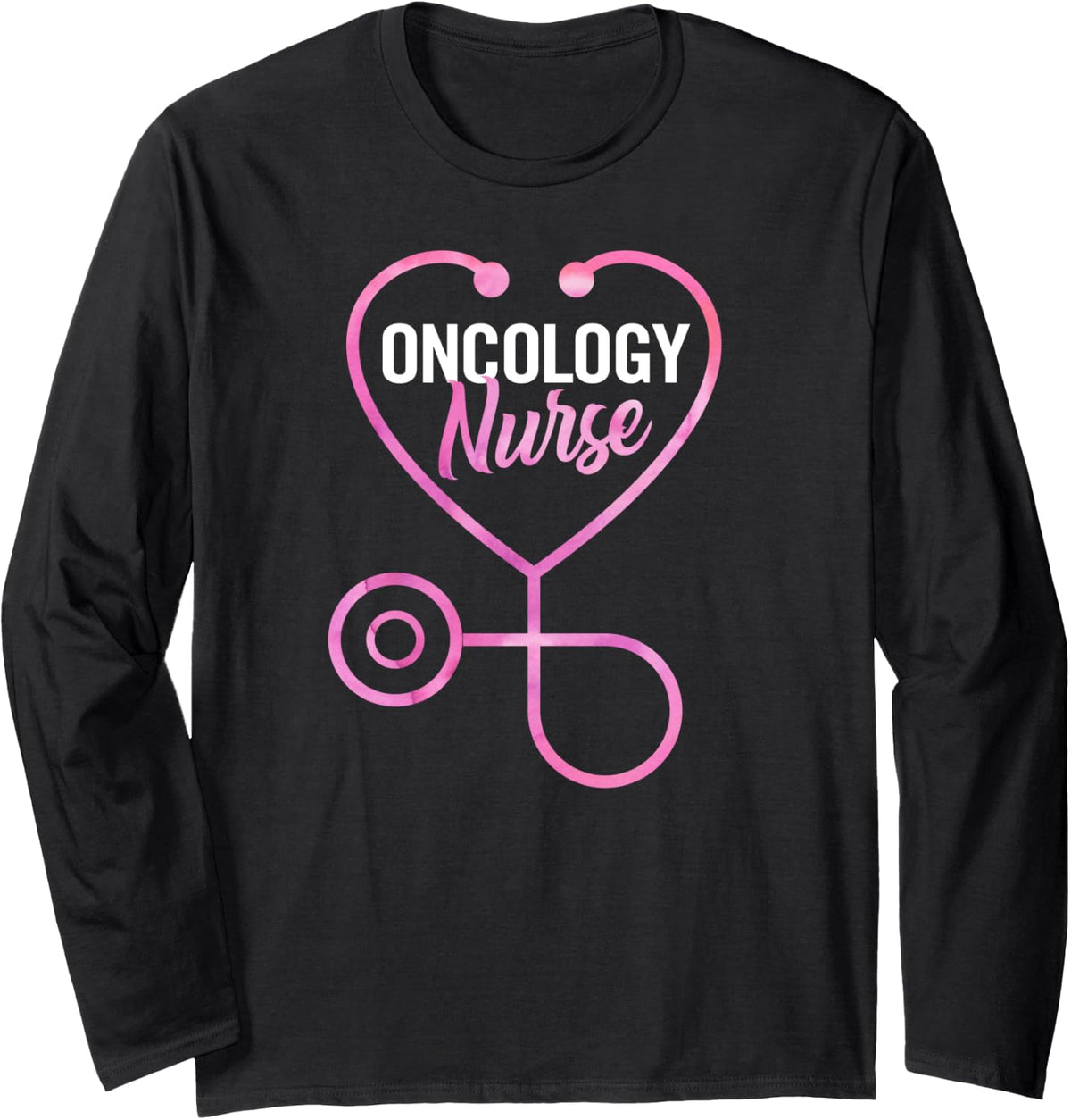 Oncology Nurse Stethoscope Heart Gift Long Sleeve T-Shirt - Adult Unisex Black