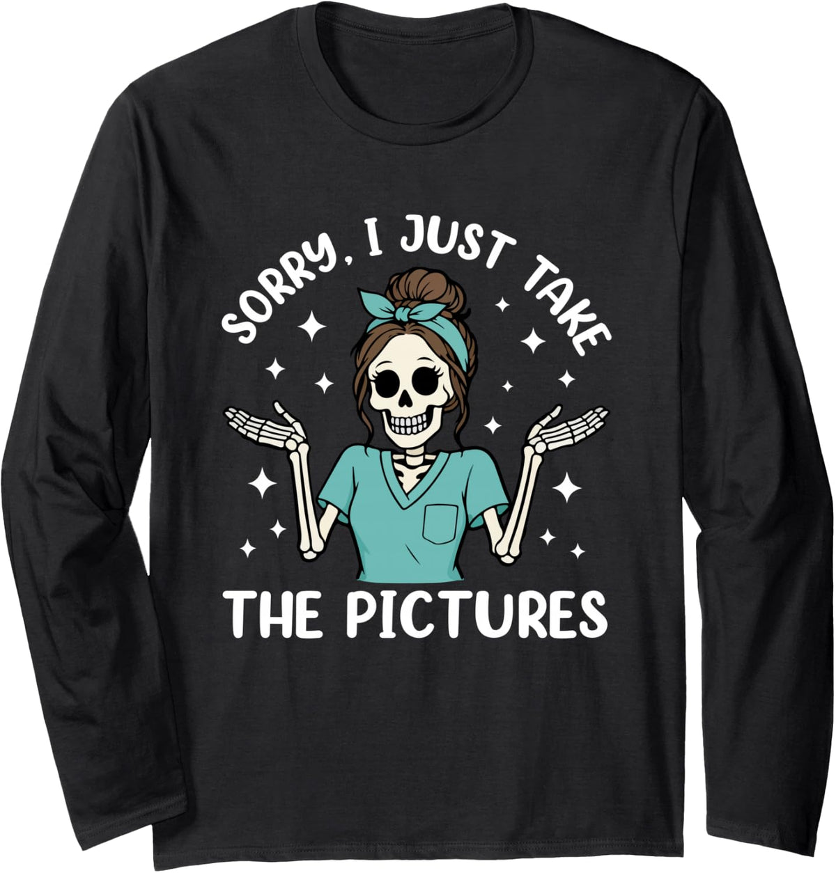 Funny X-Ray Skeleton Rad Tech Radiology Graphic Long Sleeve T-Shirt - Adult Unisex Black
