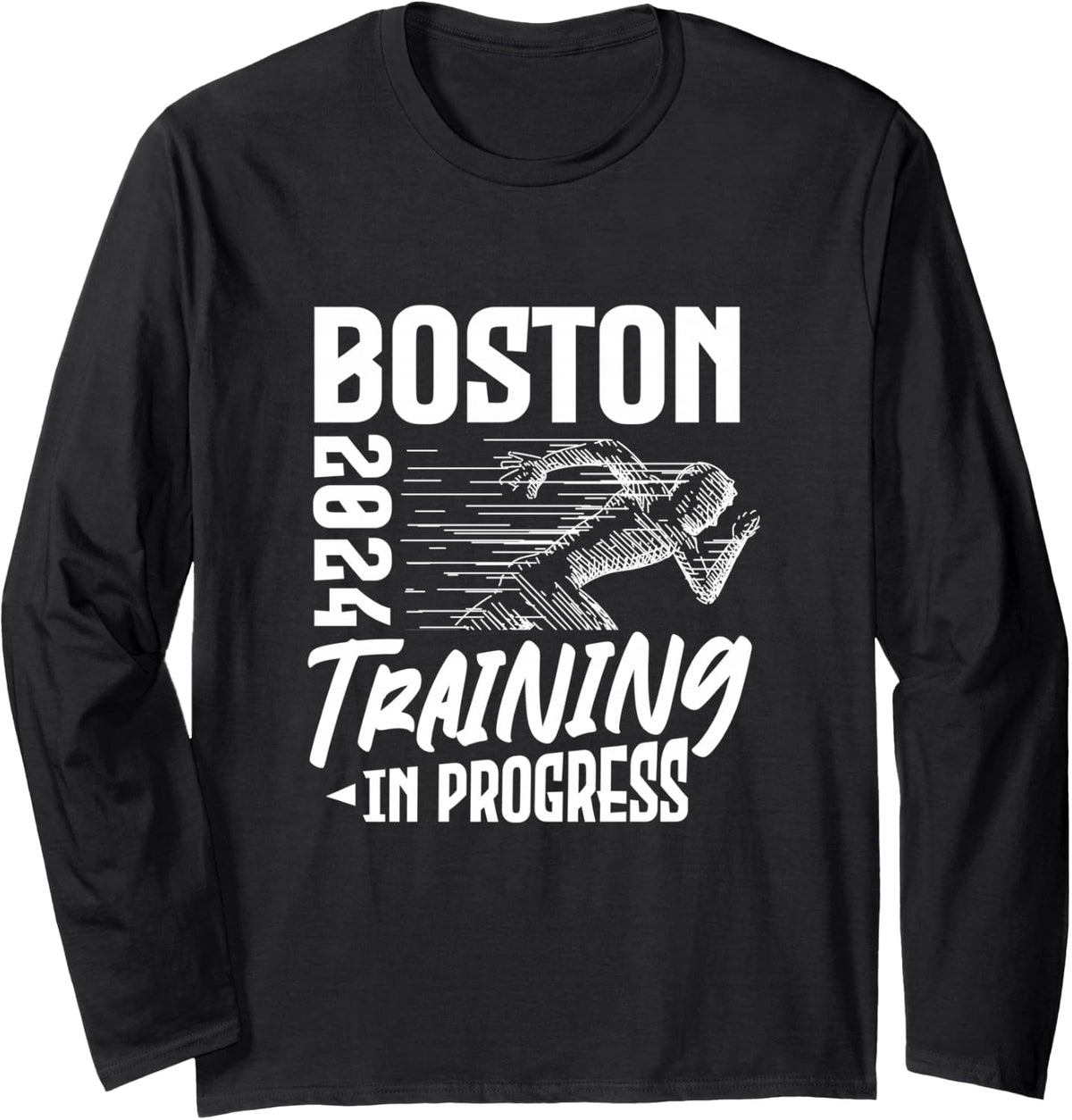 Boston 2024 Training in Progress Marathon Running Long Sleeve T-Shirt - Adult Unisex Black