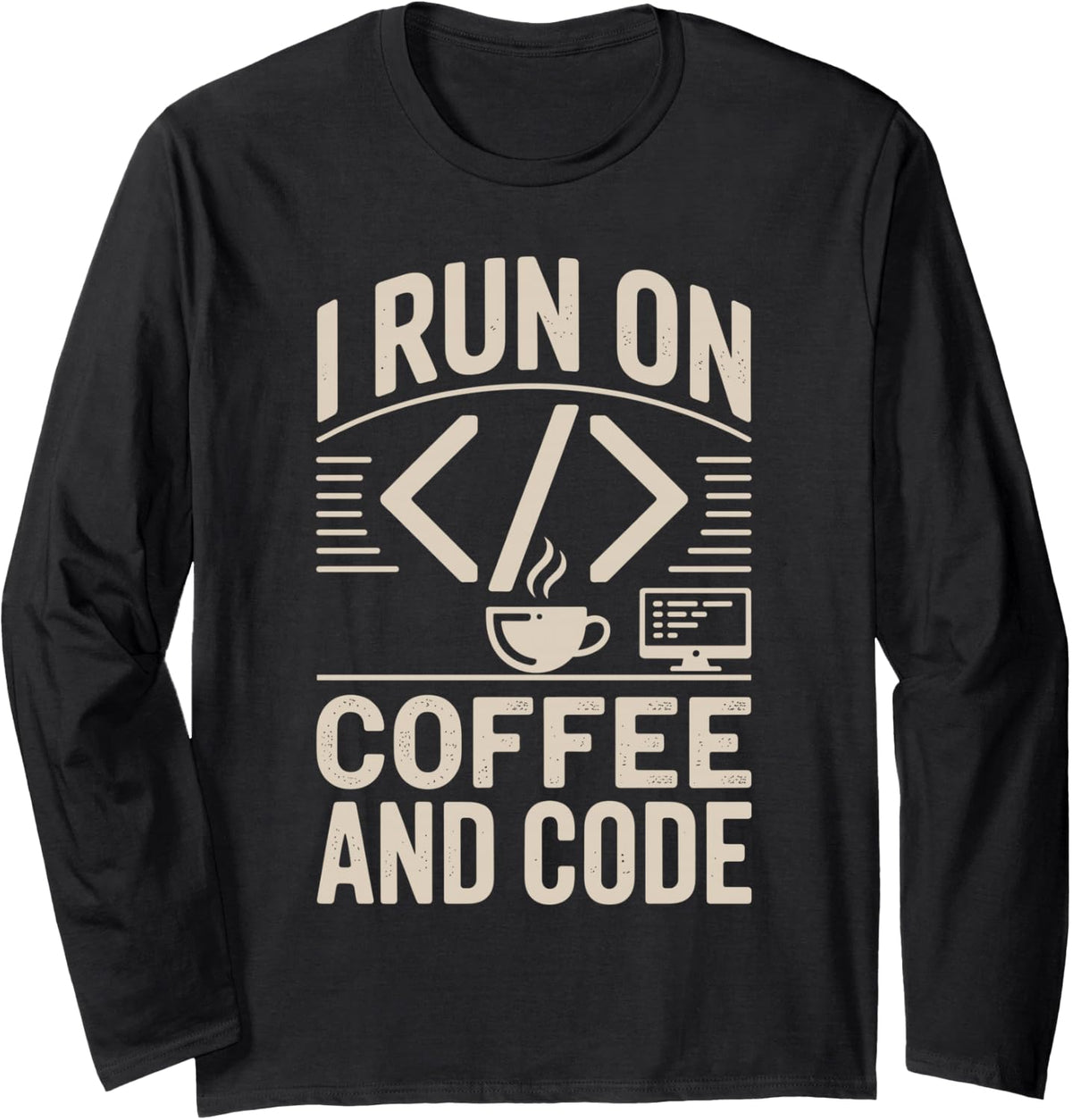 I Run On Coffee and Code Coding Programmer Long Sleeve T-Shirt - Adult Unisex Black