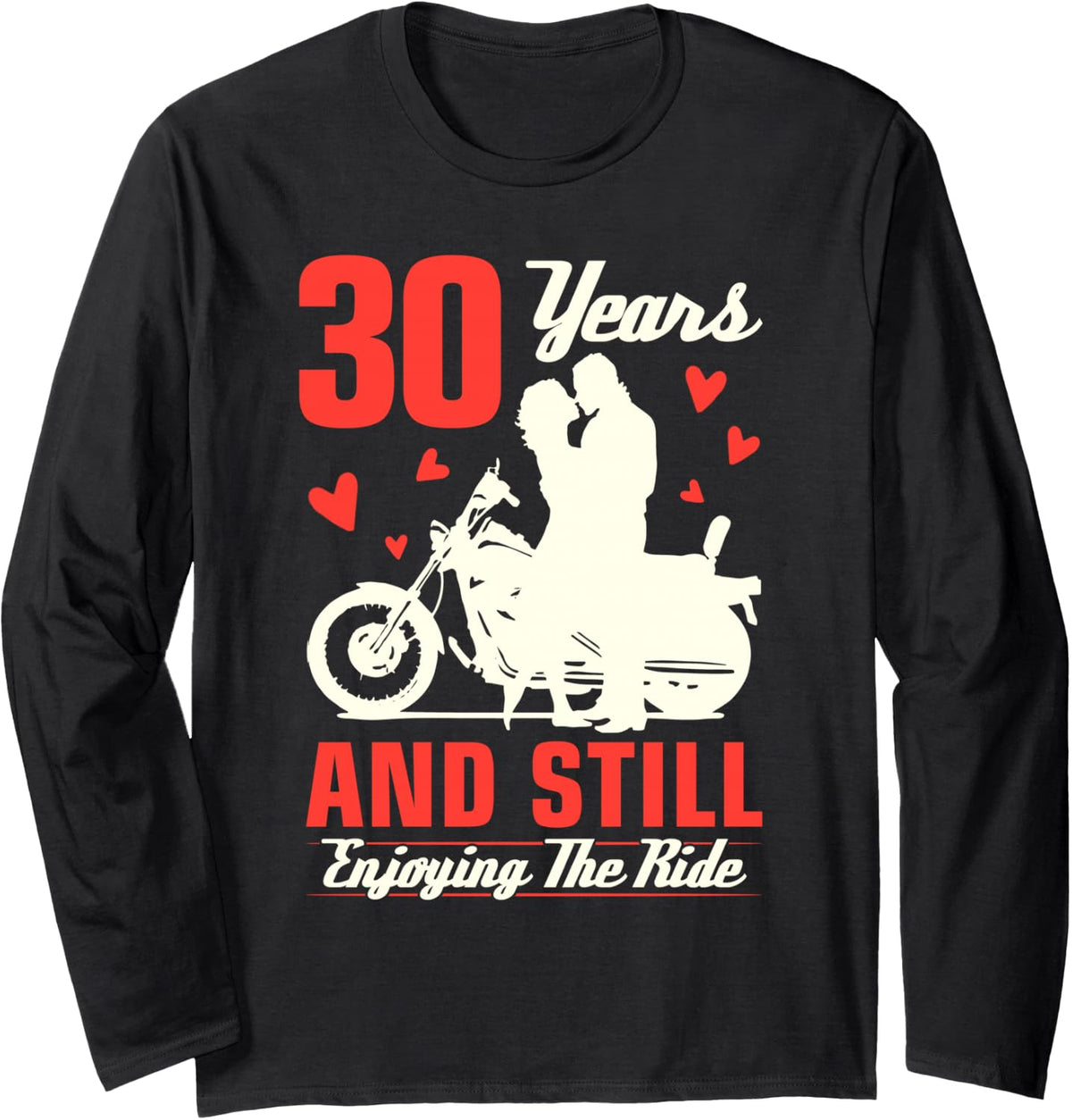 30th Wedding Anniversary Enjoying Ride Motorbike Couple Long Sleeve T-Shirt - Adult Unisex Black
