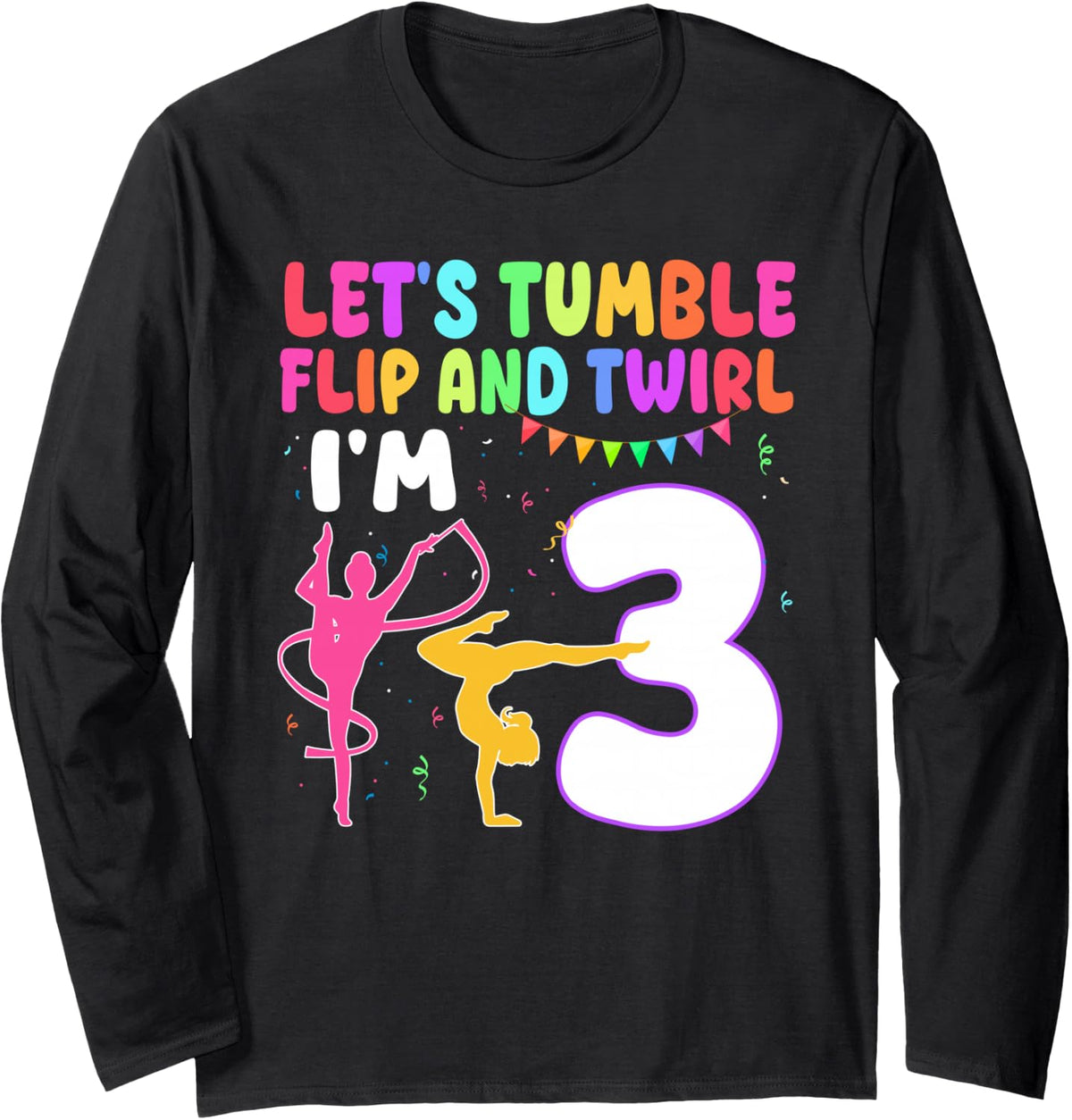 3 Year Old Gymnast Girl 3rd Gymnastics Birthday Party Long Sleeve T-Shirt - Adult Unisex Black