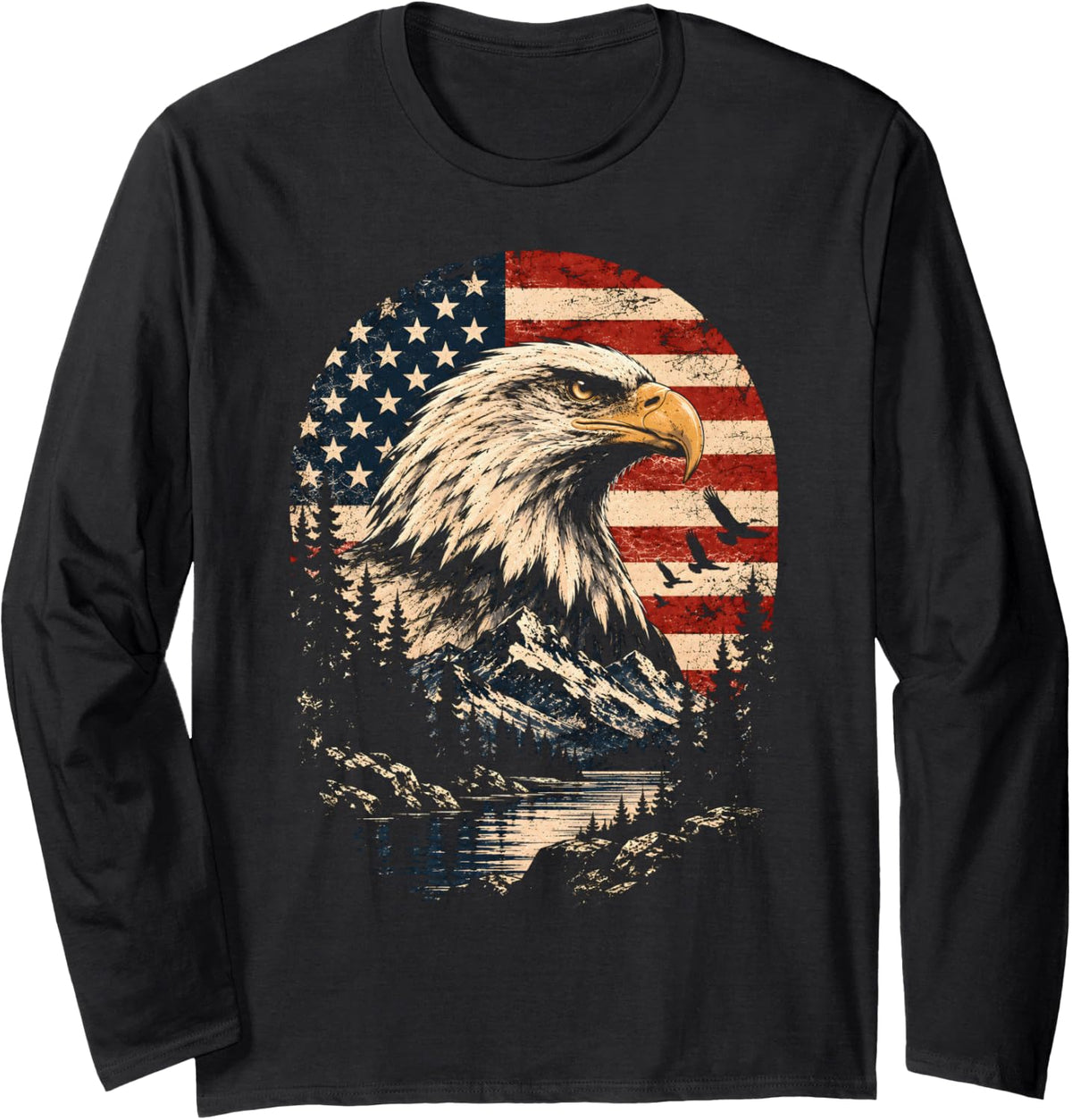 Bald US Eagle Long Sleeve T-Shirt - Adult Unisex Black
