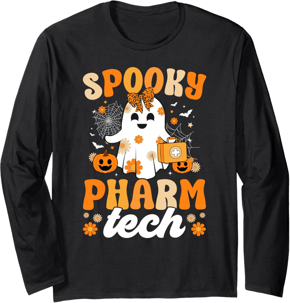 Spooky Pharm Tech Halloween Pharmacy Technologist Long Sleeve T-Shirt - Adult Unisex Black