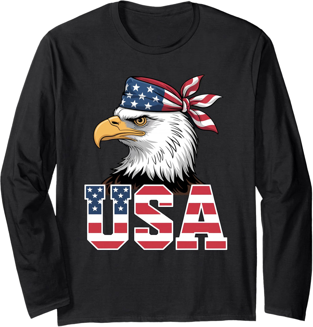 USA American Flag Patriotic 4th of July Eagle for Men Women Long Sleeve T-Shirt - Adult Unisex Black