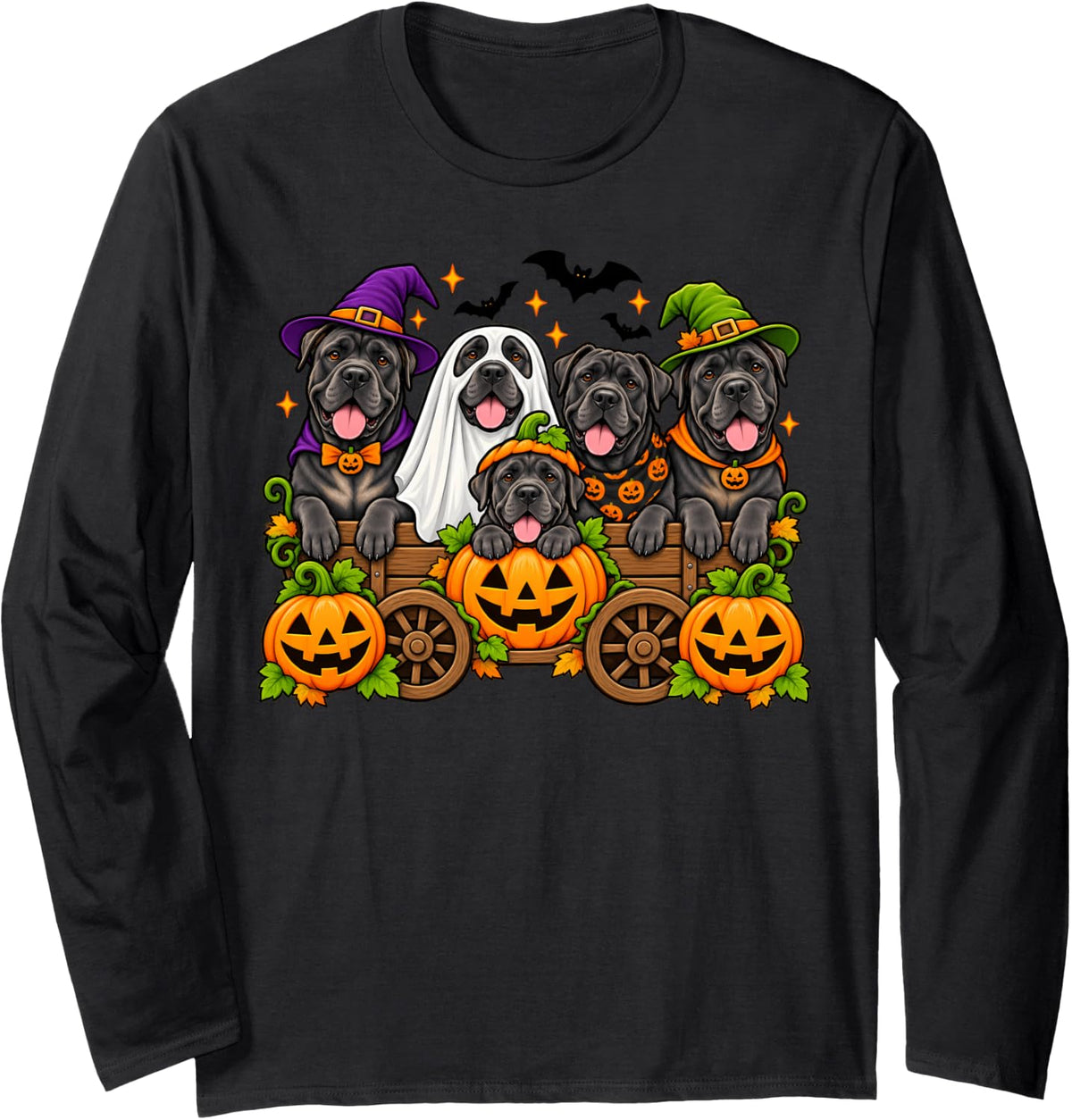 Happy Halloween Cane Corso Dog Witch Fall Pumpkin Pet Owner Long Sleeve T-Shirt - Adult Unisex Black