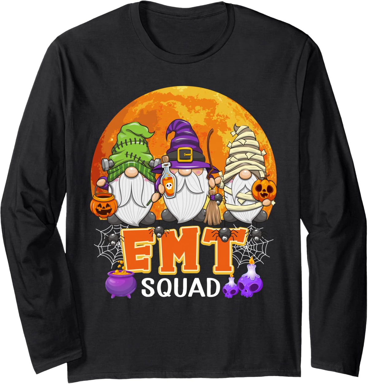 EMT Squad Halloween Emergency Med Tech Gnome Matching Long Sleeve T-Shirt - Adult Unisex Black