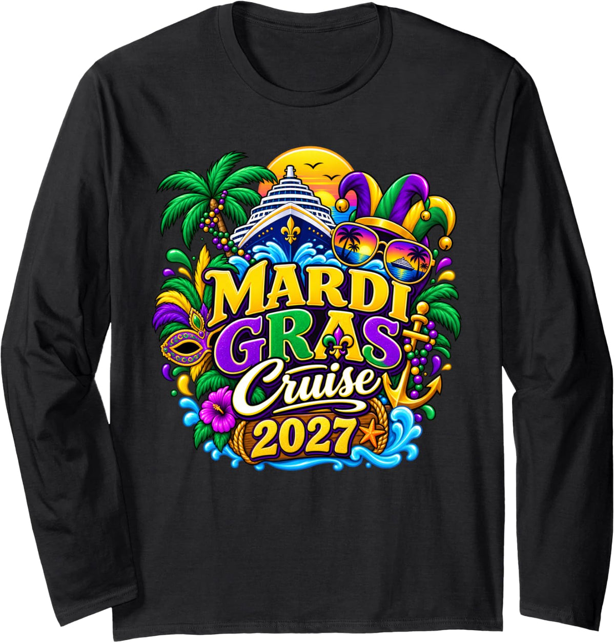 Mardi Gras Cruise 2027 Carnival New Orleans Men Women Kid Long Sleeve T-Shirt - Adult Unisex Black