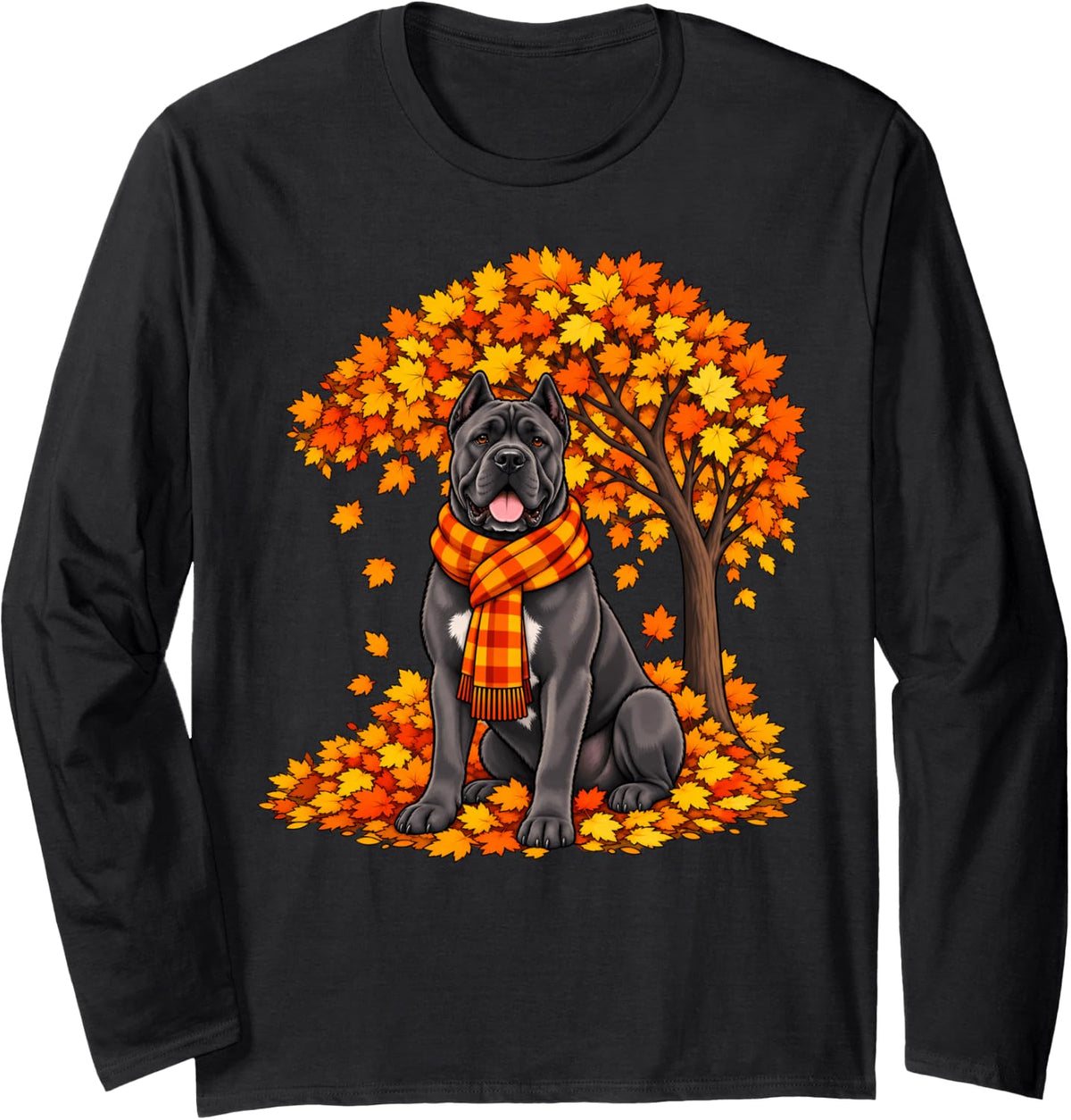 Cane Corso Tree Pumpkin Fall Autumn Dog Lover Thanksgiving Long Sleeve T-Shirt - Adult Unisex Black