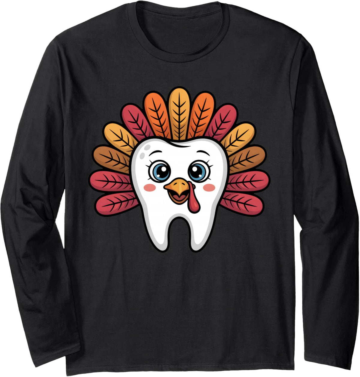 Thanksgiving Tooth Turkey Dentist Hygiene Dental Men Women Long Sleeve T-Shirt - Adult Unisex Black