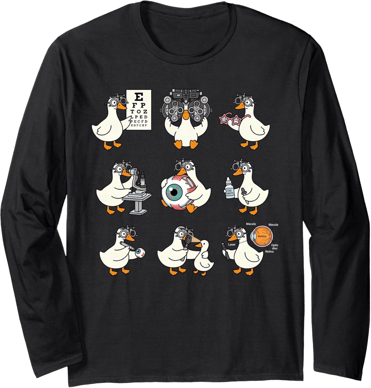 Silly Goose Optometry Eye Doctor Optician Ophthalmologist Long Sleeve T-Shirt - Adult Unisex Black