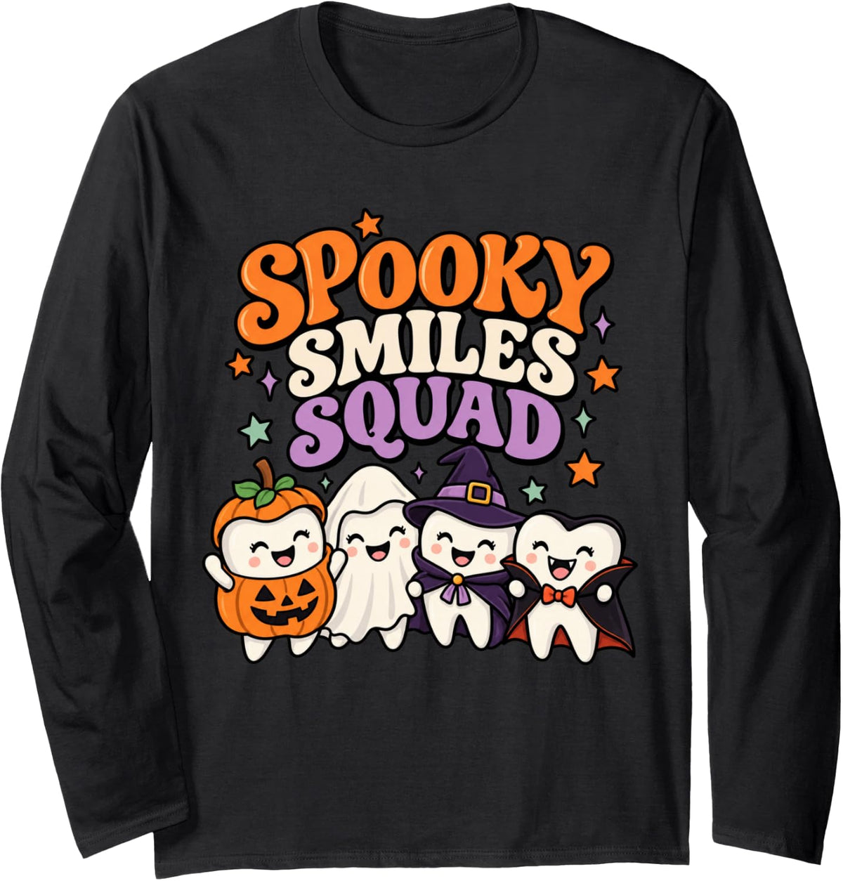 Spooky Smiles Squad Halloween Dental Office Crew Long Sleeve T-Shirt - Adult Unisex Black