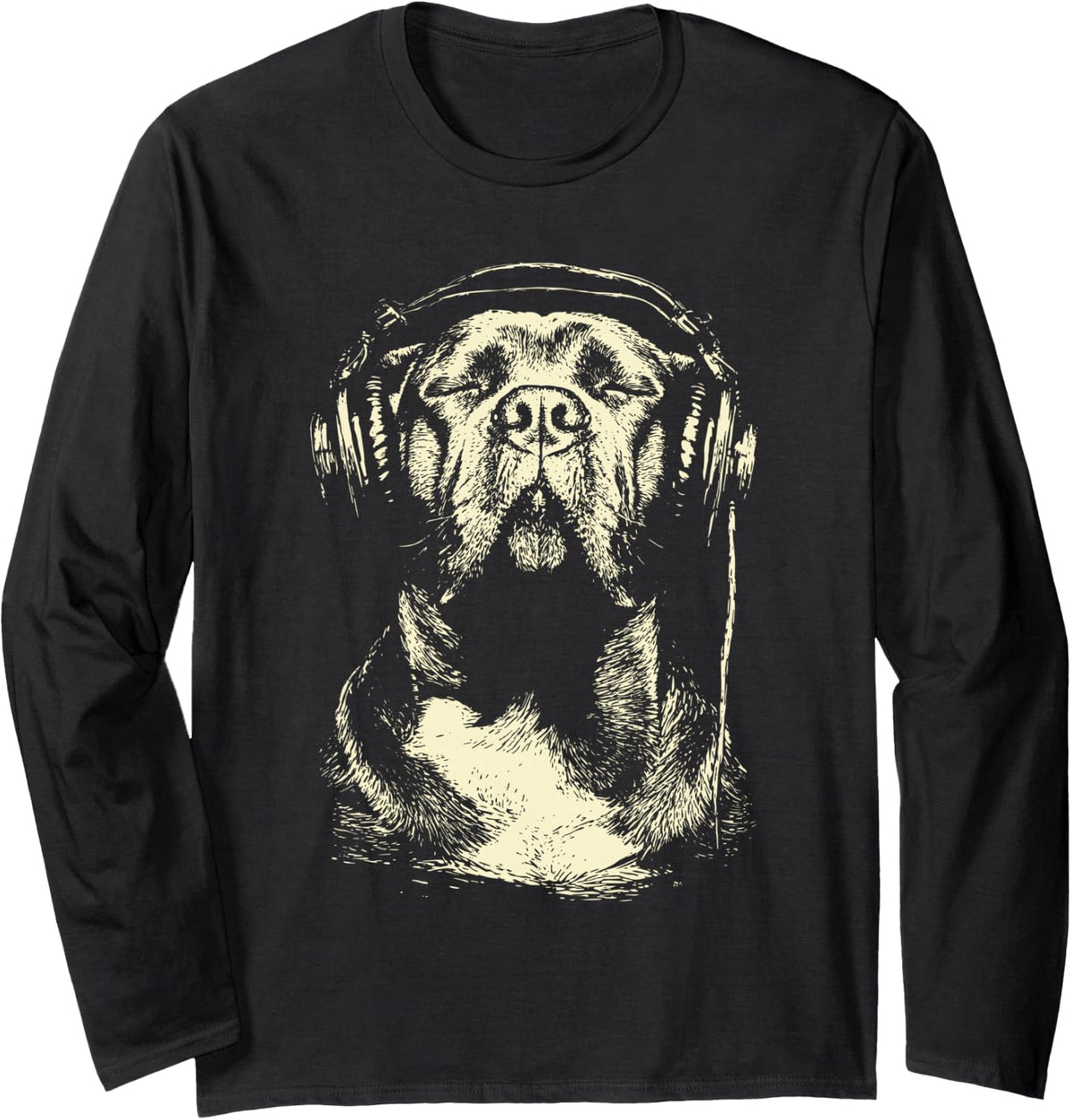 Cane Corso with Headphones Dog DJ Festival Music Lover Long Sleeve T-Shirt - Adult Unisex Black