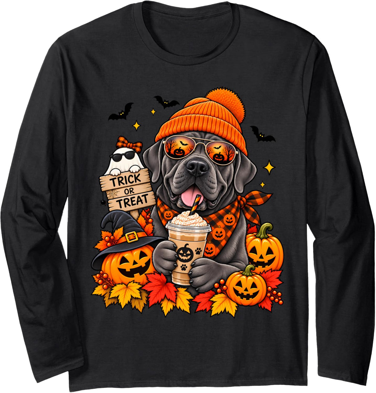 Cane Corso Pumpkin Spice Coffee Dog Lover Fall Halloween Long Sleeve T-Shirt - Adult Unisex Black
