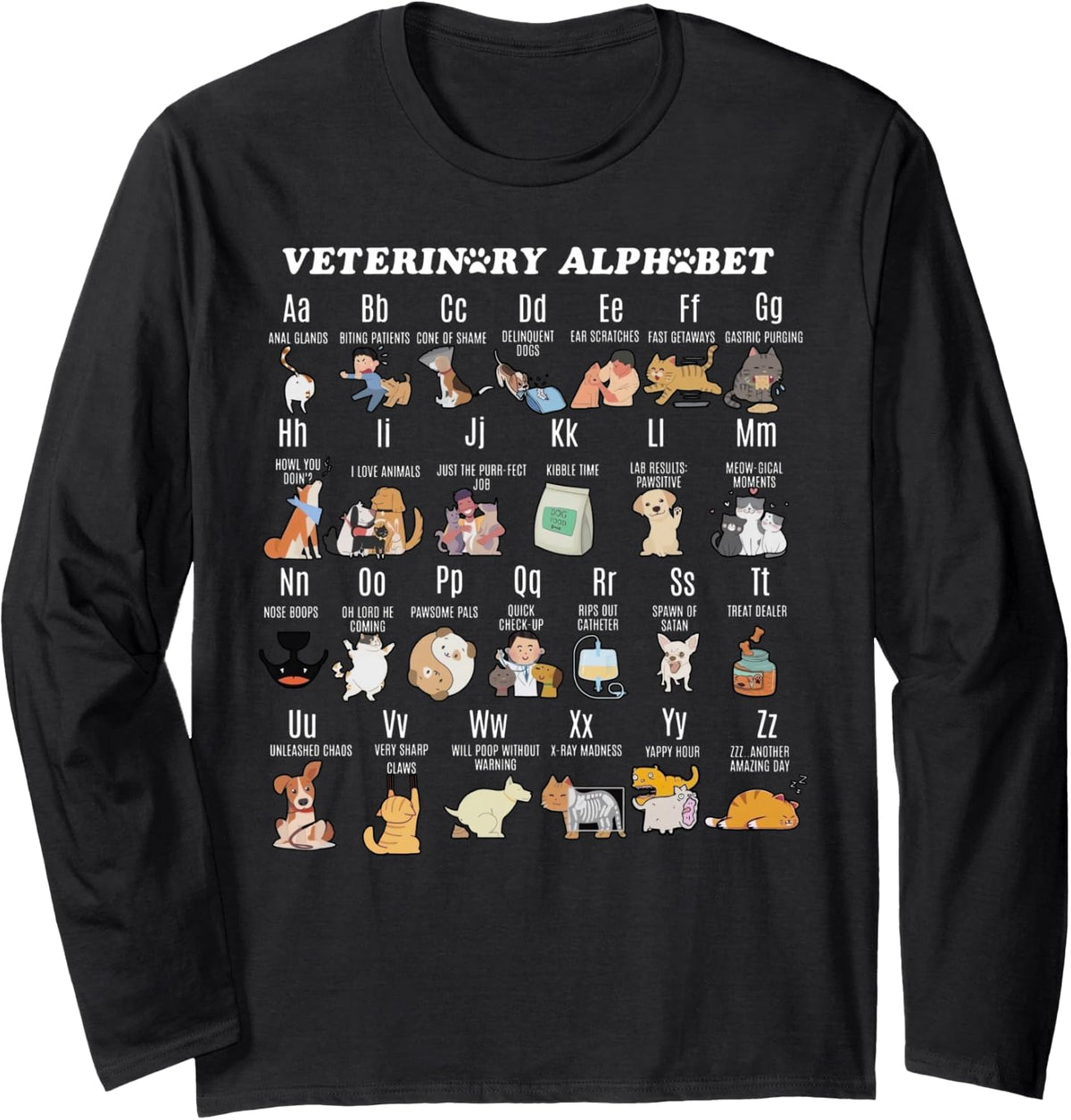 Veterinary Medicine Alphabet Vet Nurse Student School Long Sleeve T-Shirt - Adult Unisex Black
