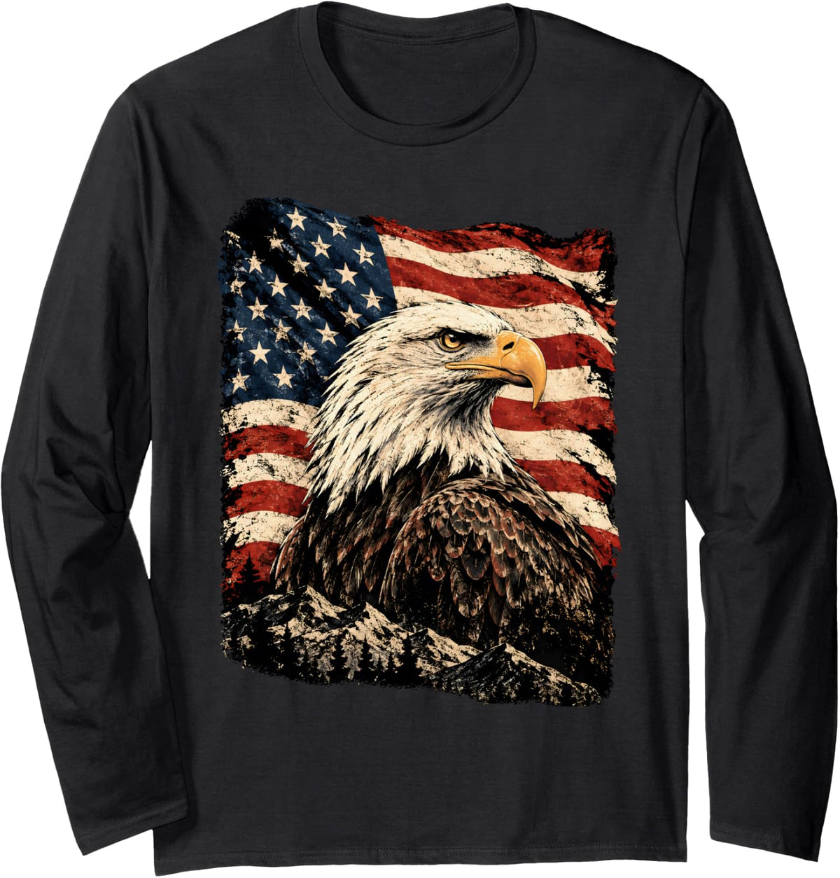 Patriotic Bald Eagle Long Sleeve T-Shirt - Adult Unisex Black