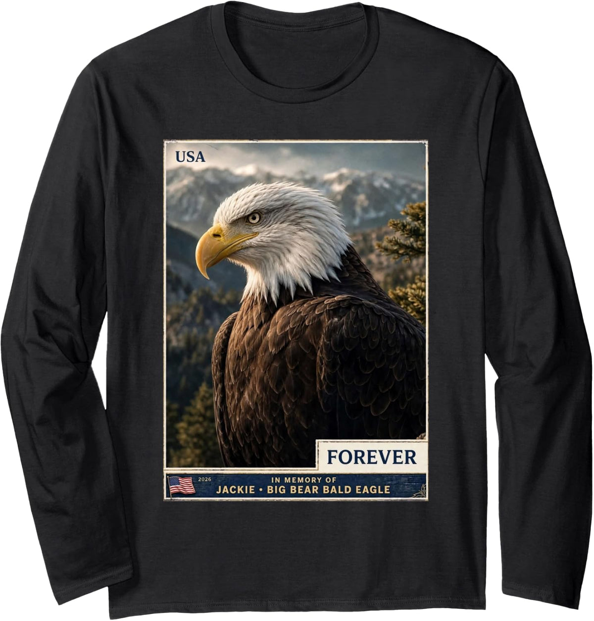 Jackie Big Bear Bald Eagle Memorial Long Sleeve T-Shirt - Adult Unisex Black