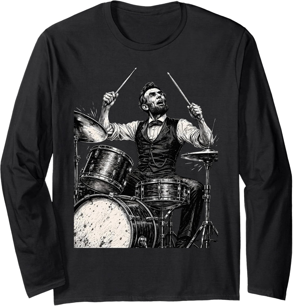 President Abraham Lincoln Playing Battery Abe Lincoln Long Sleeve T-Shirt - Adult Unisex Black