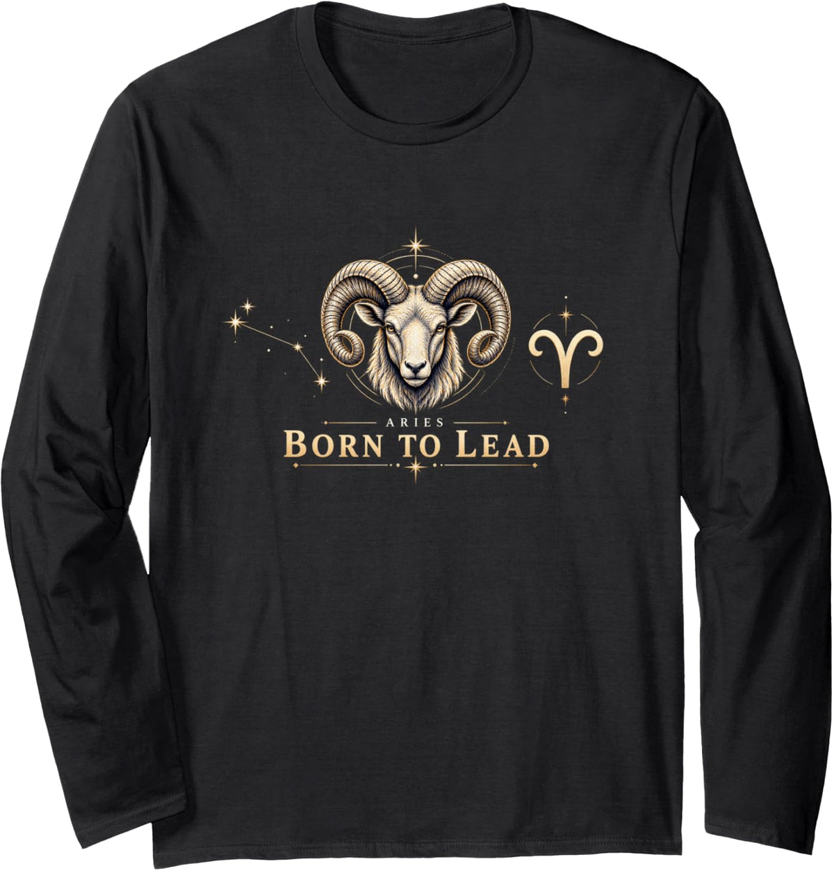 Aries Born to Lead Ram Zodiac Astrology Long Sleeve T-Shirt - Adult Unisex Black