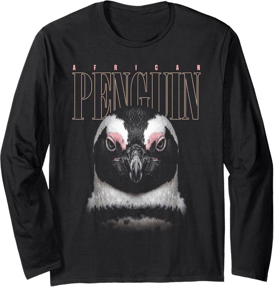 African Penguin Face Sea Bird Wildlife Nature Penguin Long Sleeve T-Shirt - Adult Unisex Black