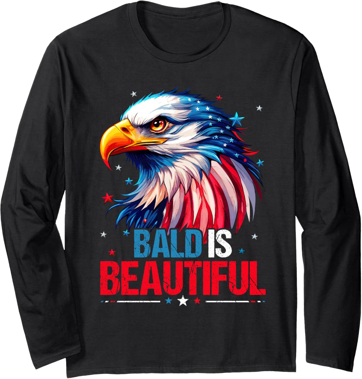Bald is Beautiful Eagle Shirts for Men & Boys 4th of July Long Sleeve T-Shirt - Adult Unisex Black