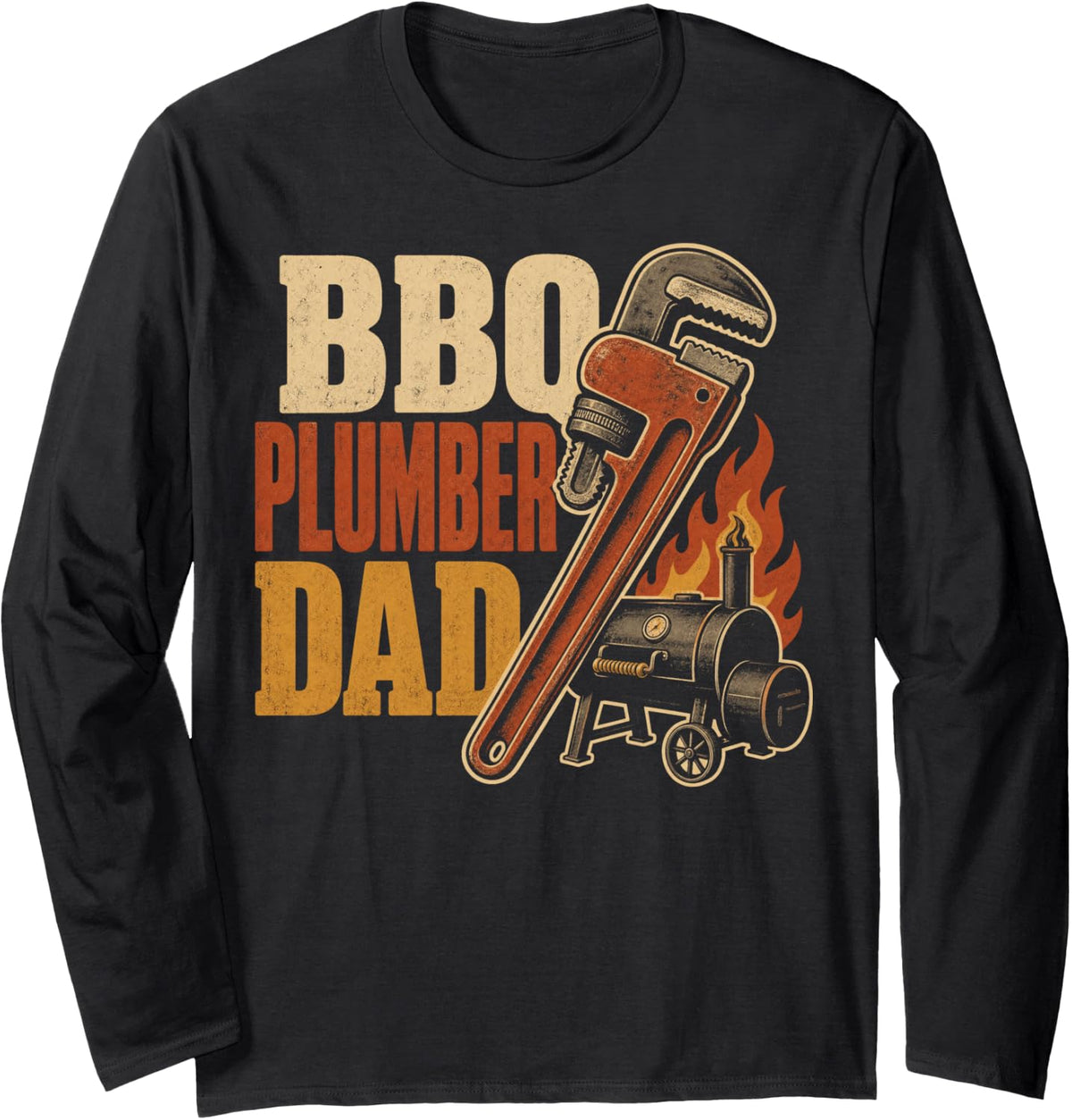 BBQ Plumber Dad Pipe Wrench Repair Long Sleeve T-Shirt - Adult Unisex Black