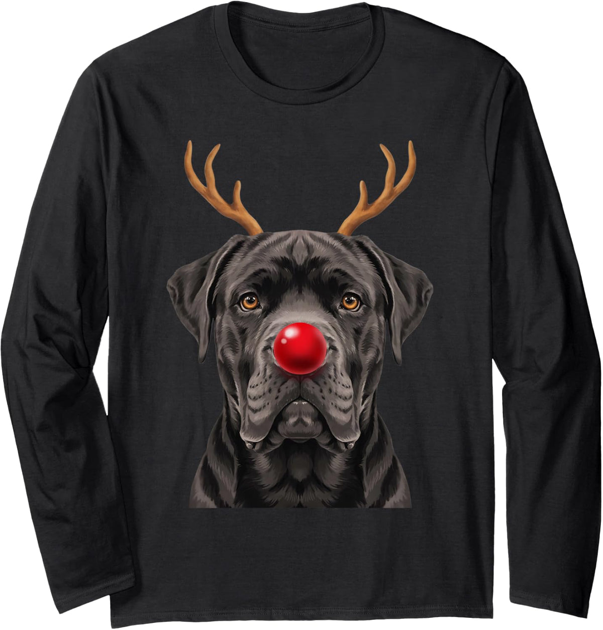 Cane Corso Christmas Reindeer Antlers Puppy Mom and Dad Long Sleeve T-Shirt - Adult Unisex Black