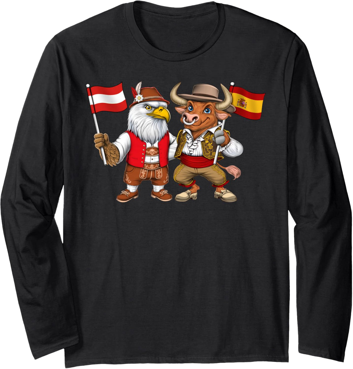 Austria Spain Flag Austrian Spanish Roots Austrian Heritage Long Sleeve T-Shirt - Adult Unisex Black