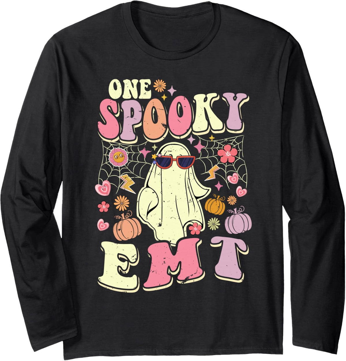 One Spooky EMT Halloween Ghost Emergency Med Tech Long Sleeve T-Shirt - Adult Unisex Black