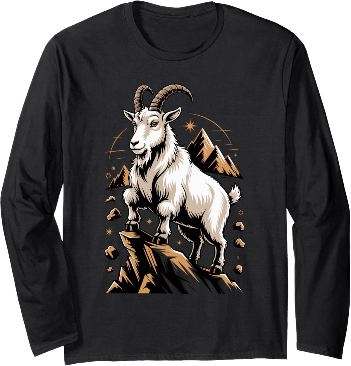 Mountain Goat Alpine Mountaineering Climber Long Sleeve T-Shirt - Adult Unisex Black