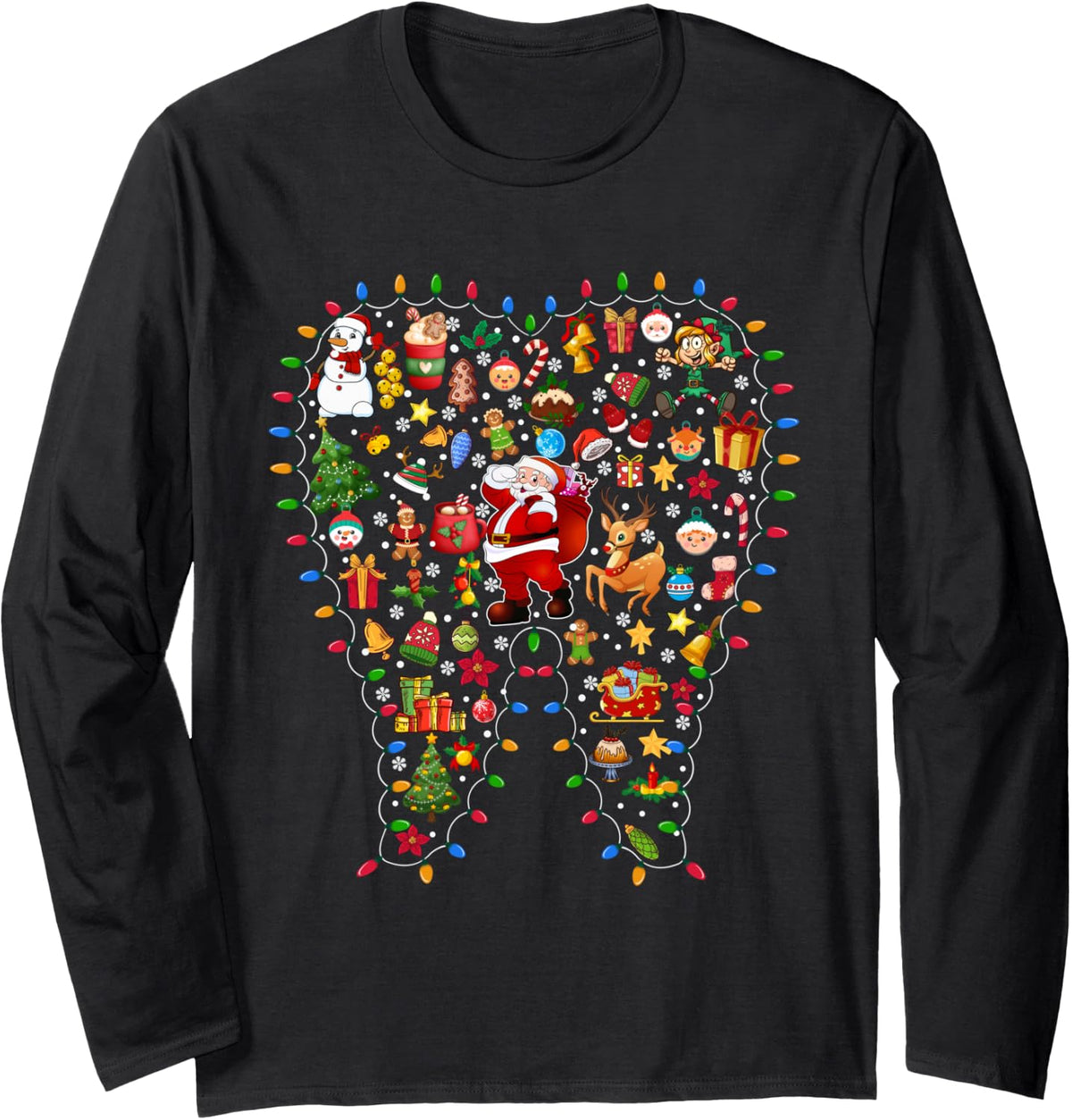 Group Santa Reindeer Elf Cute Shape Xmas Tooth Dentist Lover Long Sleeve T-Shirt - Adult Unisex Black