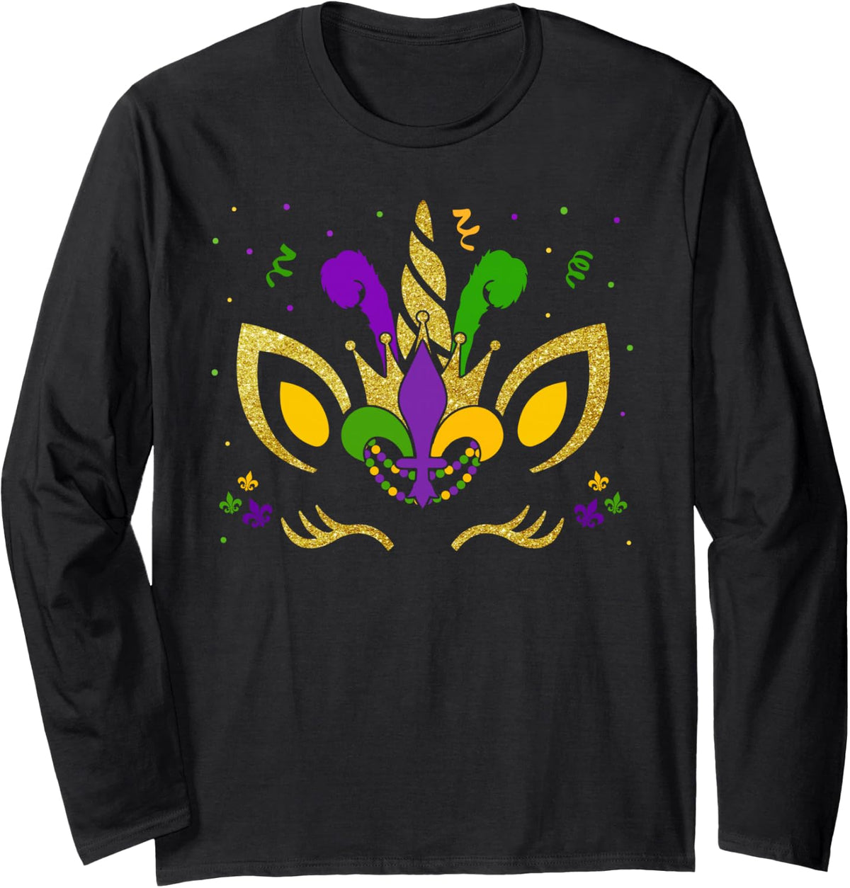 Mardi Gras Unicorn Party Costume Girl Kids Toddler Long Sleeve T-Shirt - Adult Unisex Black