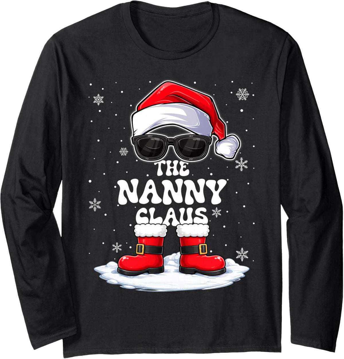 Family Matching Christmas Pajamas Santa Nanny Claus Xmas Long Sleeve T-Shirt - Adult Unisex Black