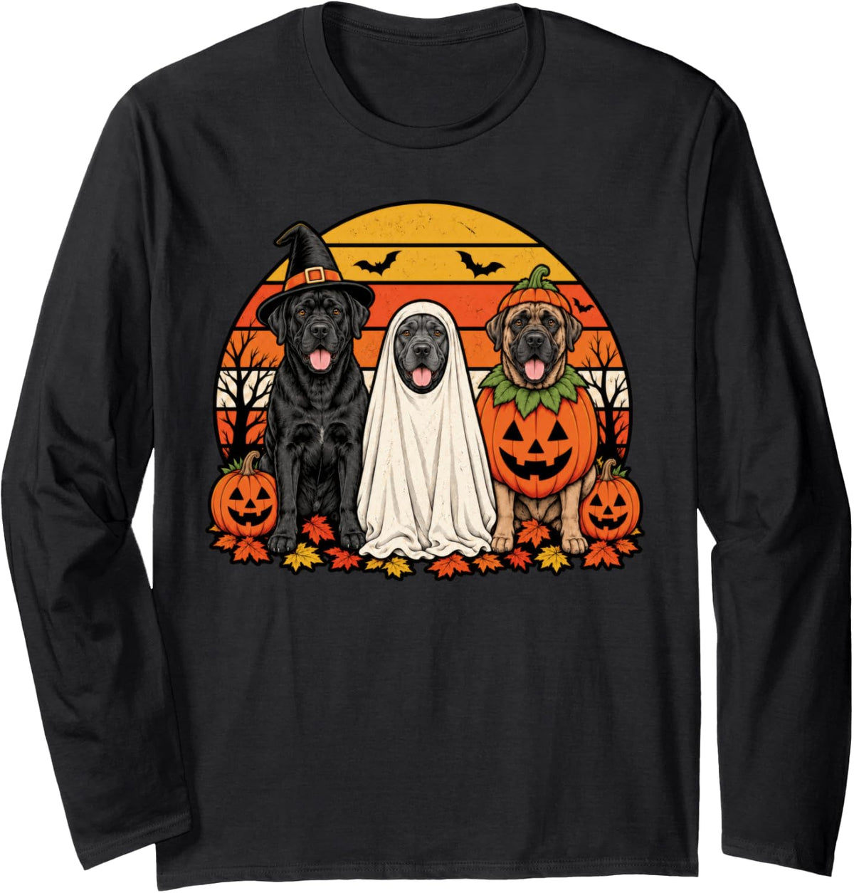 Spooky Cane Corso Pumpkin Ghost Halloween Dog Lover Long Sleeve T-Shirt - Adult Unisex Black