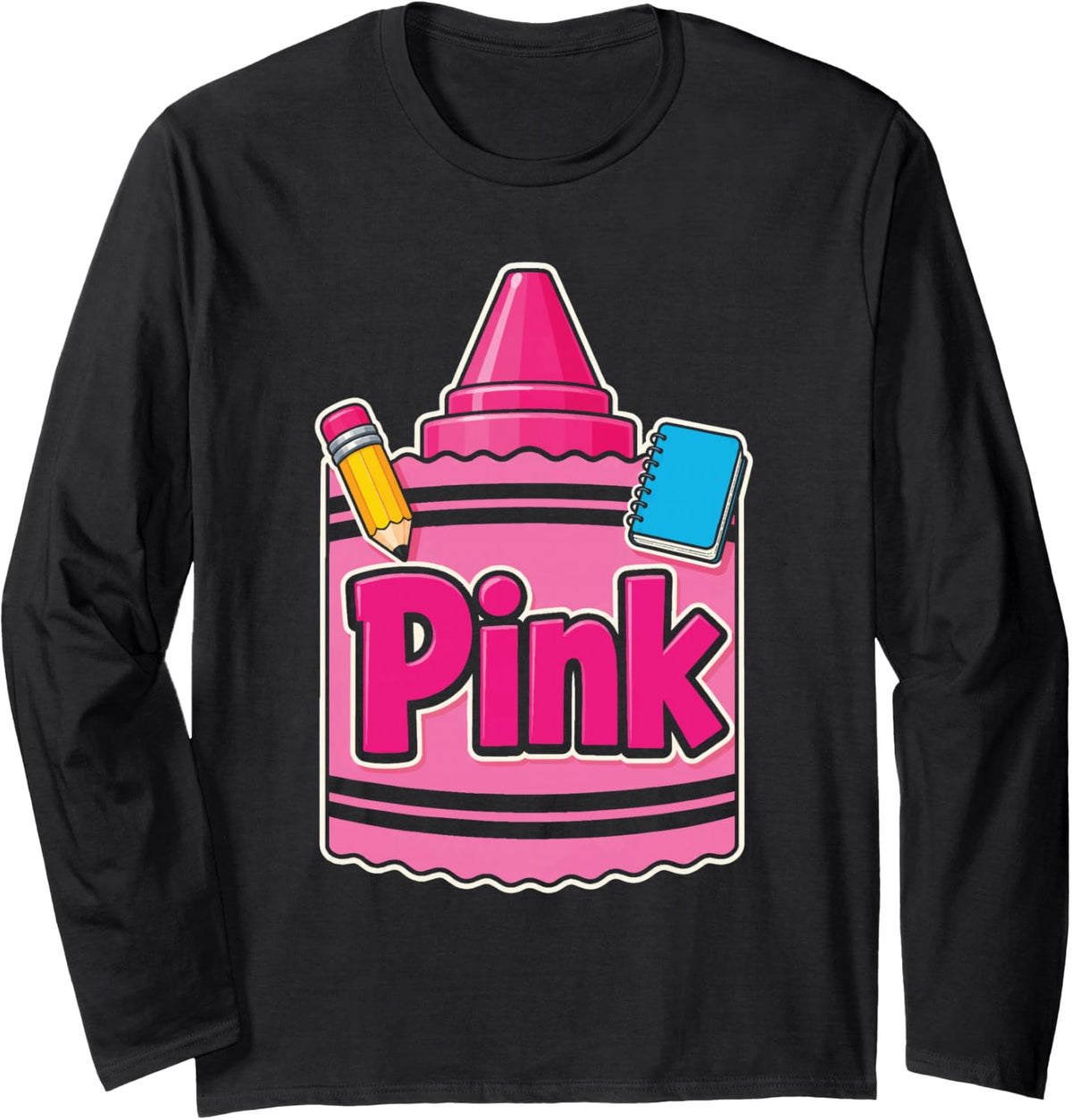 Crayon Group Costume Pink Matching Elementary Squad Long Sleeve T-Shirt - Adult Unisex Black