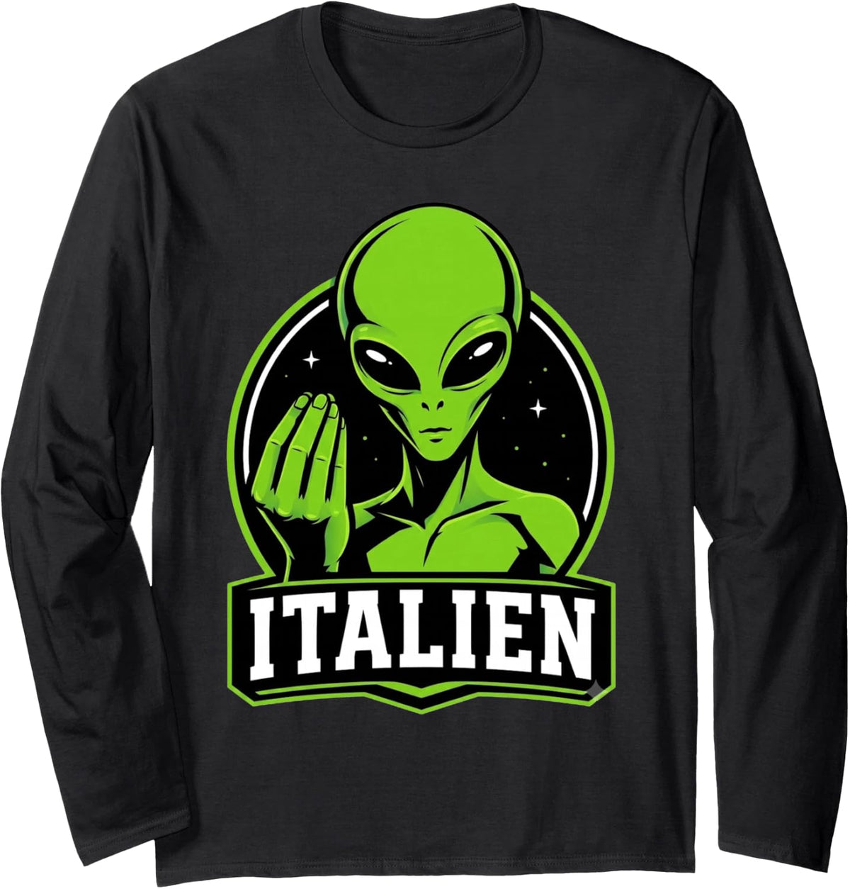 Italien Alien Italian Hand Gesture Sci Fi Long Sleeve T-Shirt - Adult Unisex Black