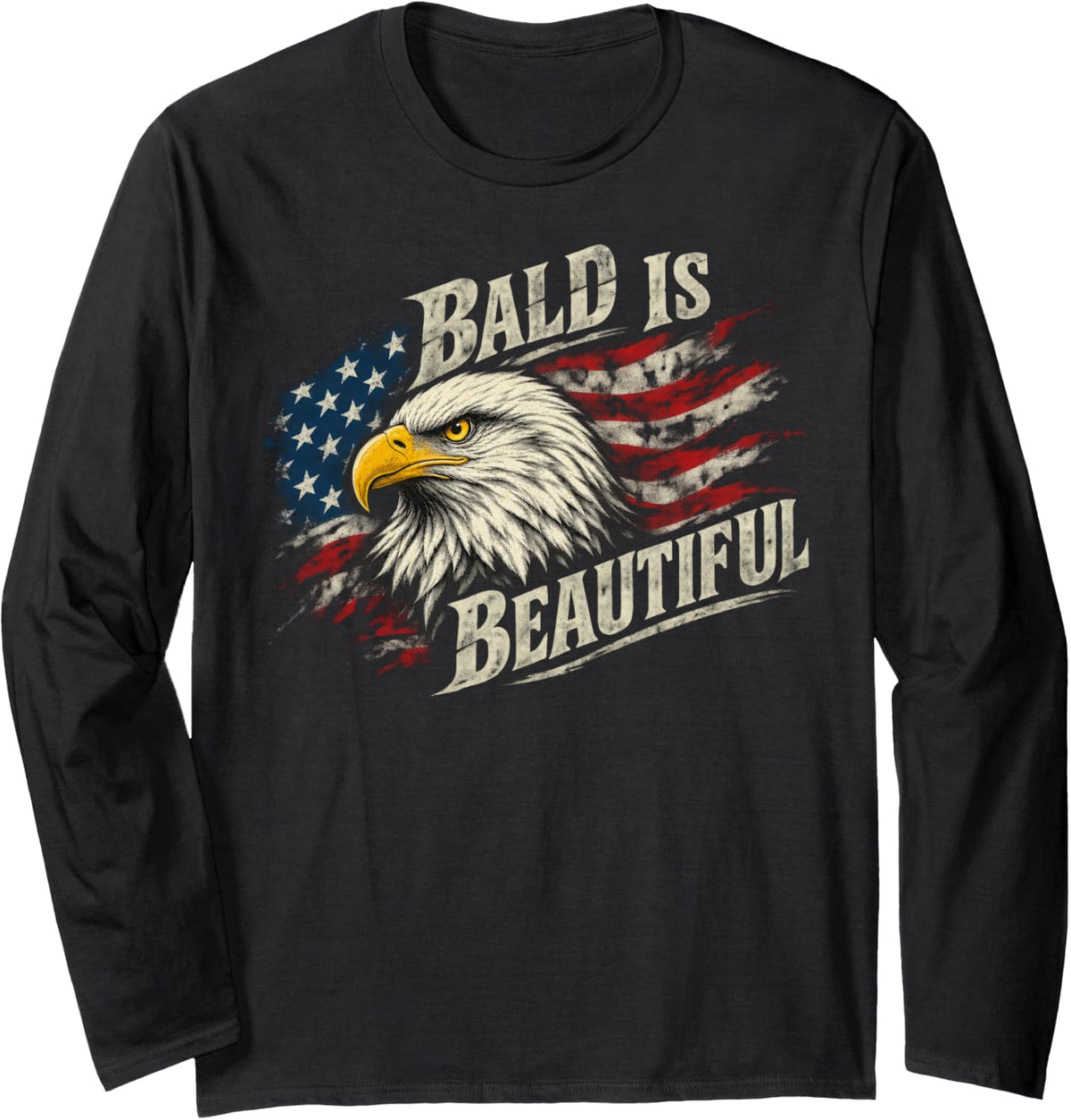 Bald Eagle Head USA Flag Patriotic Retro Long Sleeve T-Shirt - Adult Unisex Black