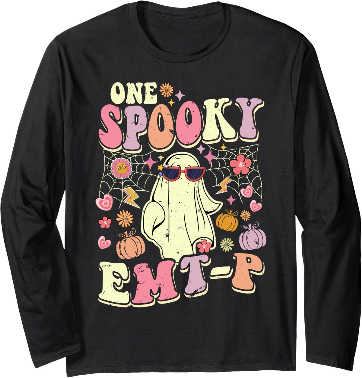 One Spooky EMT-P Halloween Ghost Paramedic Long Sleeve T-Shirt - Adult Unisex Black
