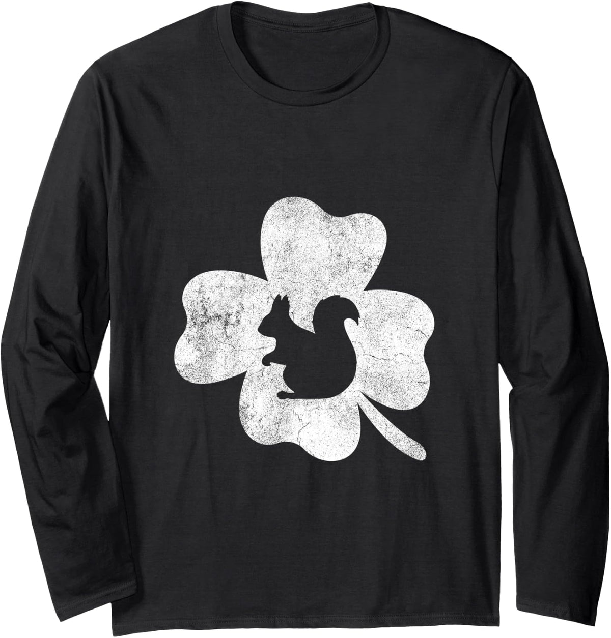 Funny Squirrel Shamrock Silhouette St Patricks Day Irish Long Sleeve T-Shirt - Adult Unisex Black