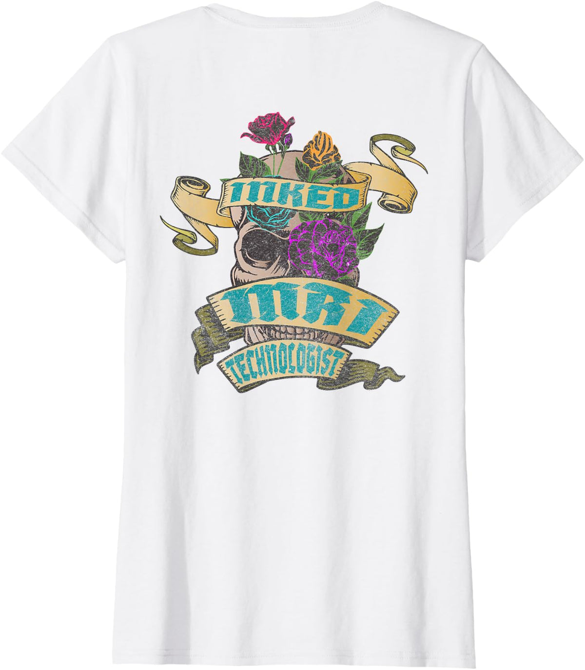 MRI Technologist Inked Skull Tattoo Backside Design T-Shirt - White