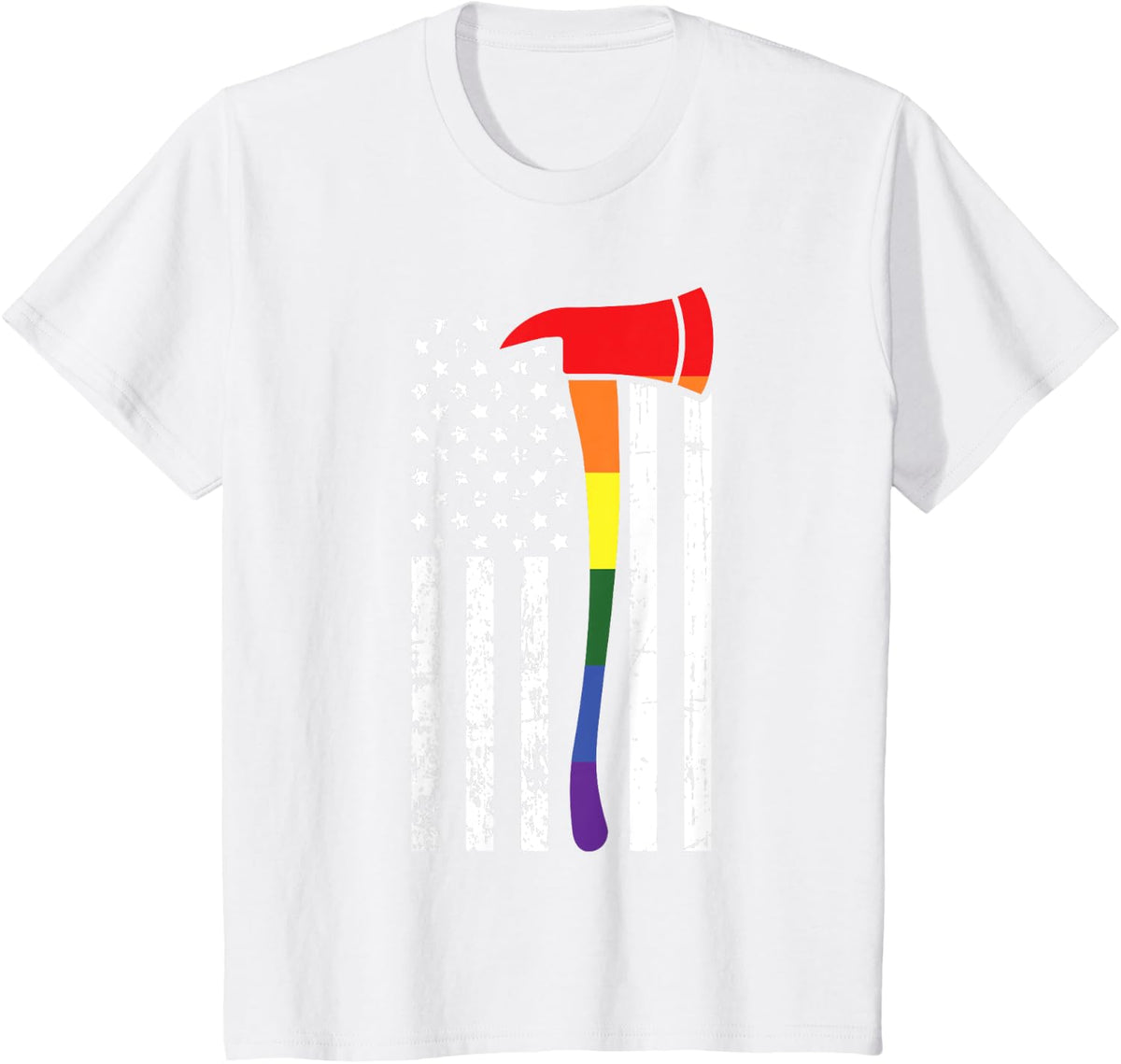 Firefighter American Flag LGBT-Q Gay Pride Flag Fireman Ally T-Shirt - White