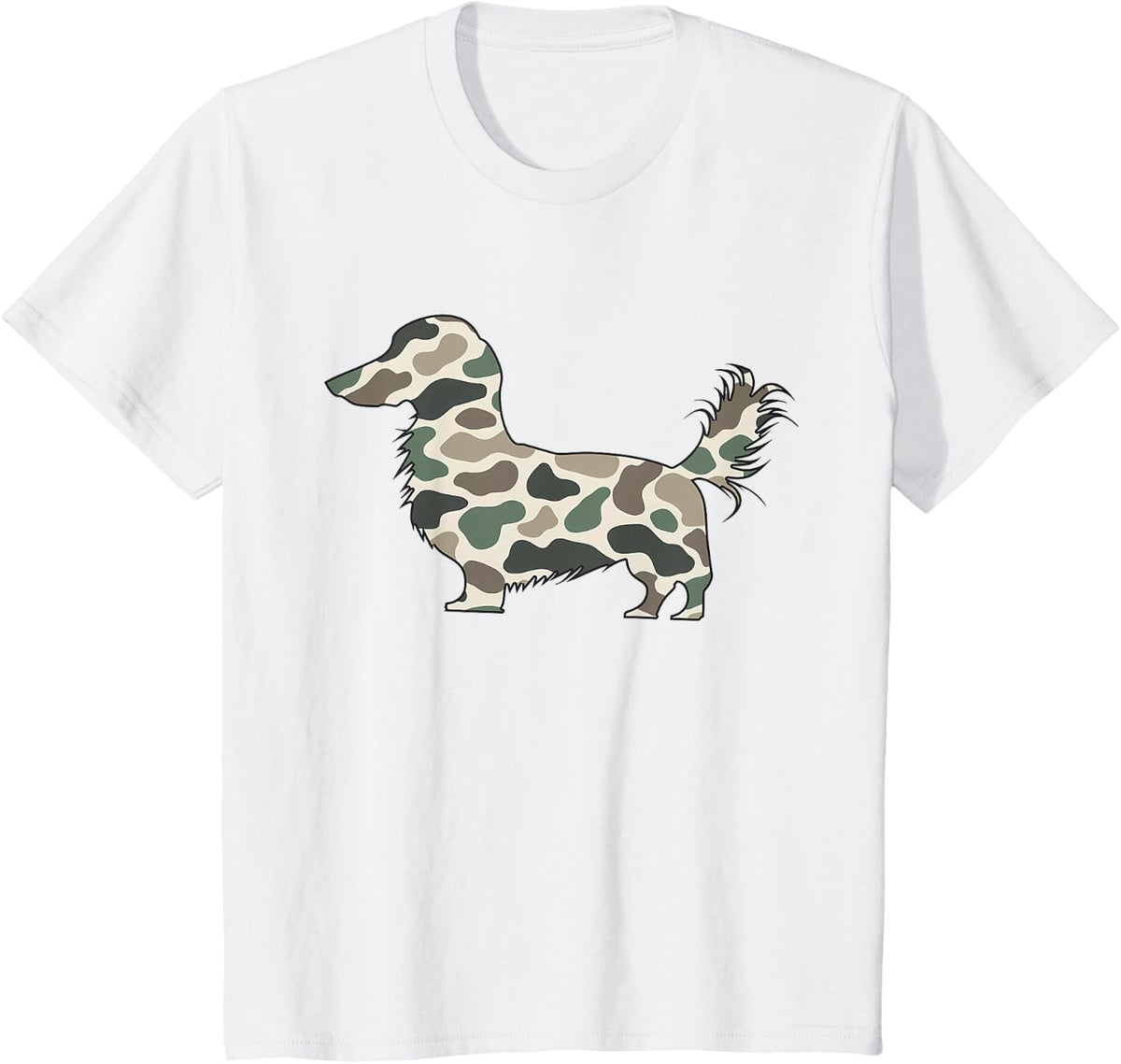 Retro Camouflage Long Hair Dachshund Wiener Dog Pet Lover T-Shirt - White
