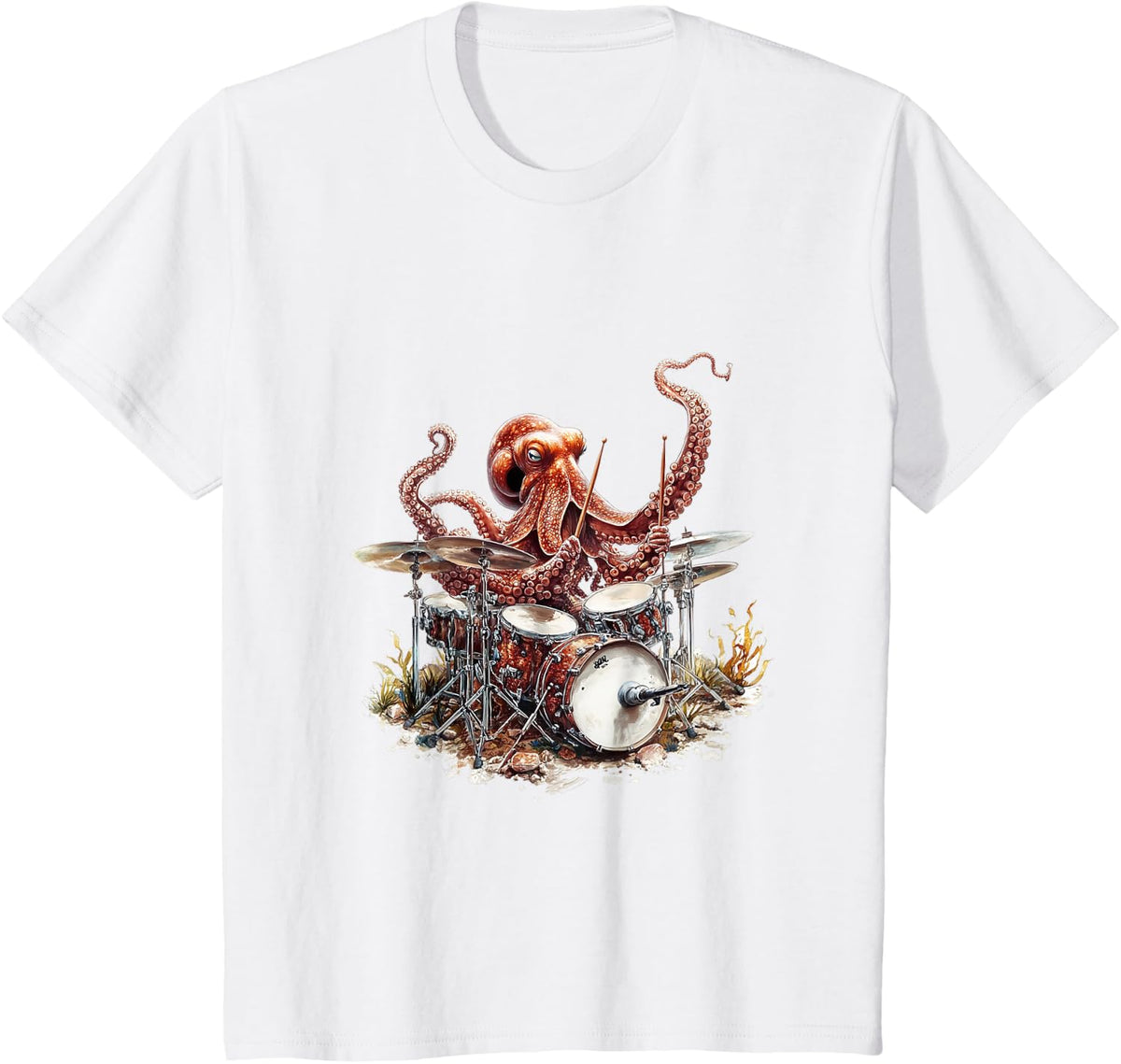 Octopus Playing Drums Sea Music Fun T-Shirt - White