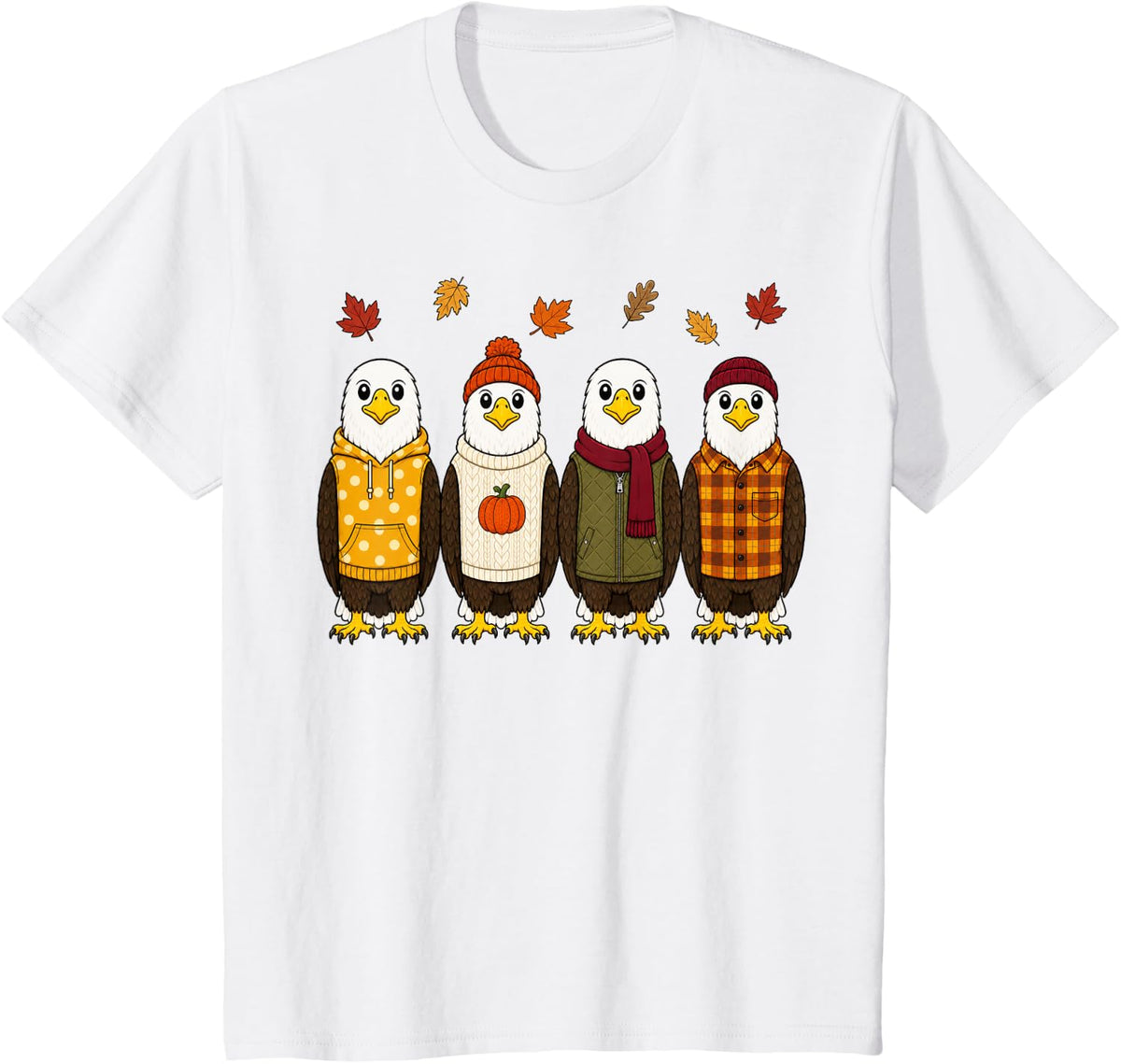 Bald Eagle Fall Autumn Season Pumpkin Bird T-Shirt - White