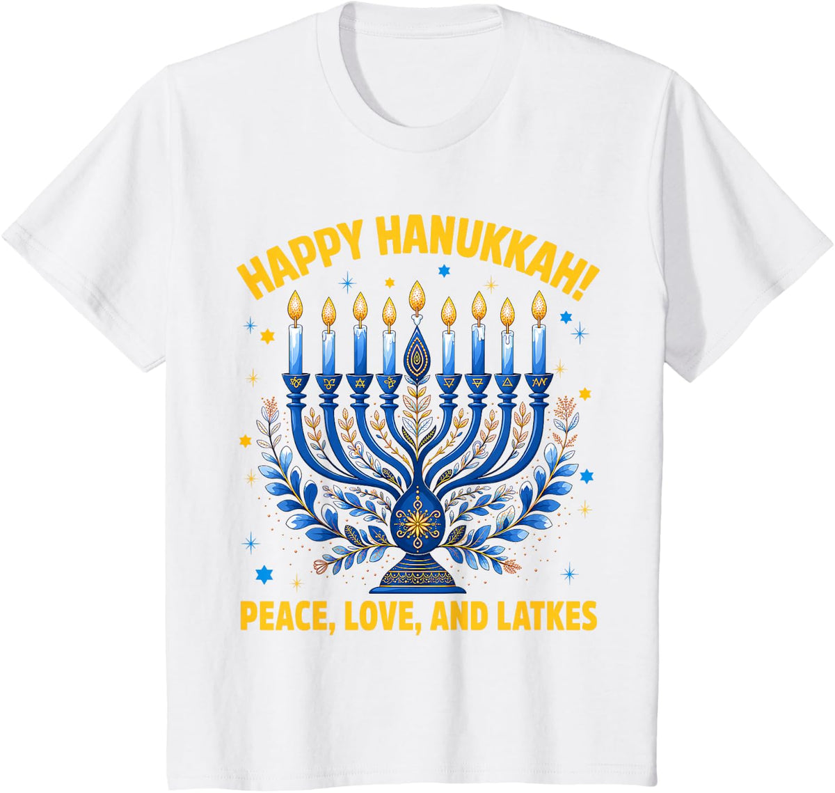 Happy Hanukkah Peace Menorah Chanukah Dreidel Men Women T-Shirt - White