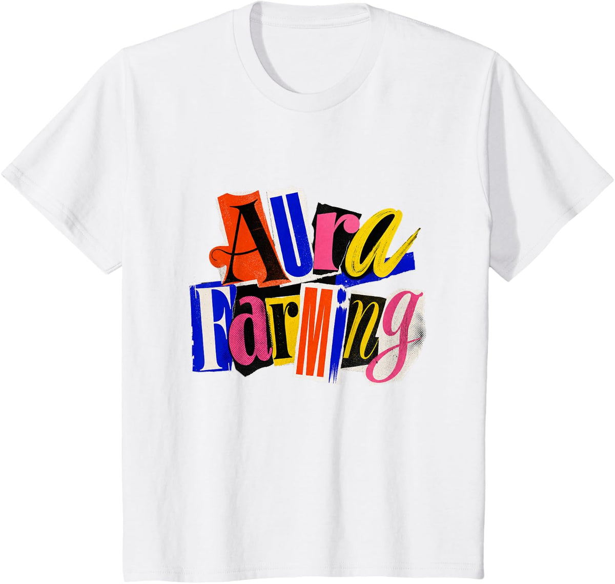 Aura Farming Scrapbook Letters Funny Gen Alpha Meme Energy T-Shirt - White